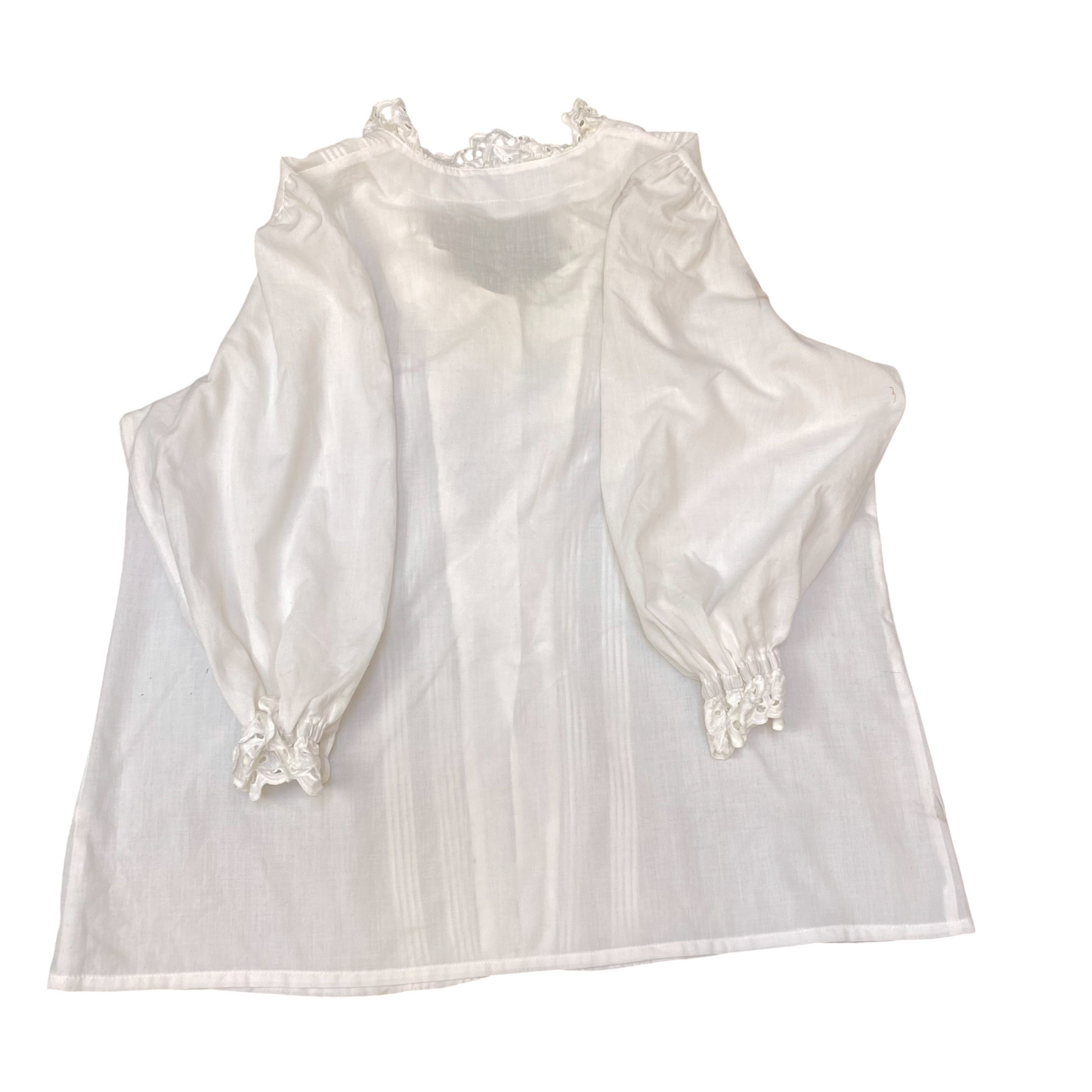 Blouse Top Womens L White Pintuck Lace Detail Balloon Sleeve Button Front