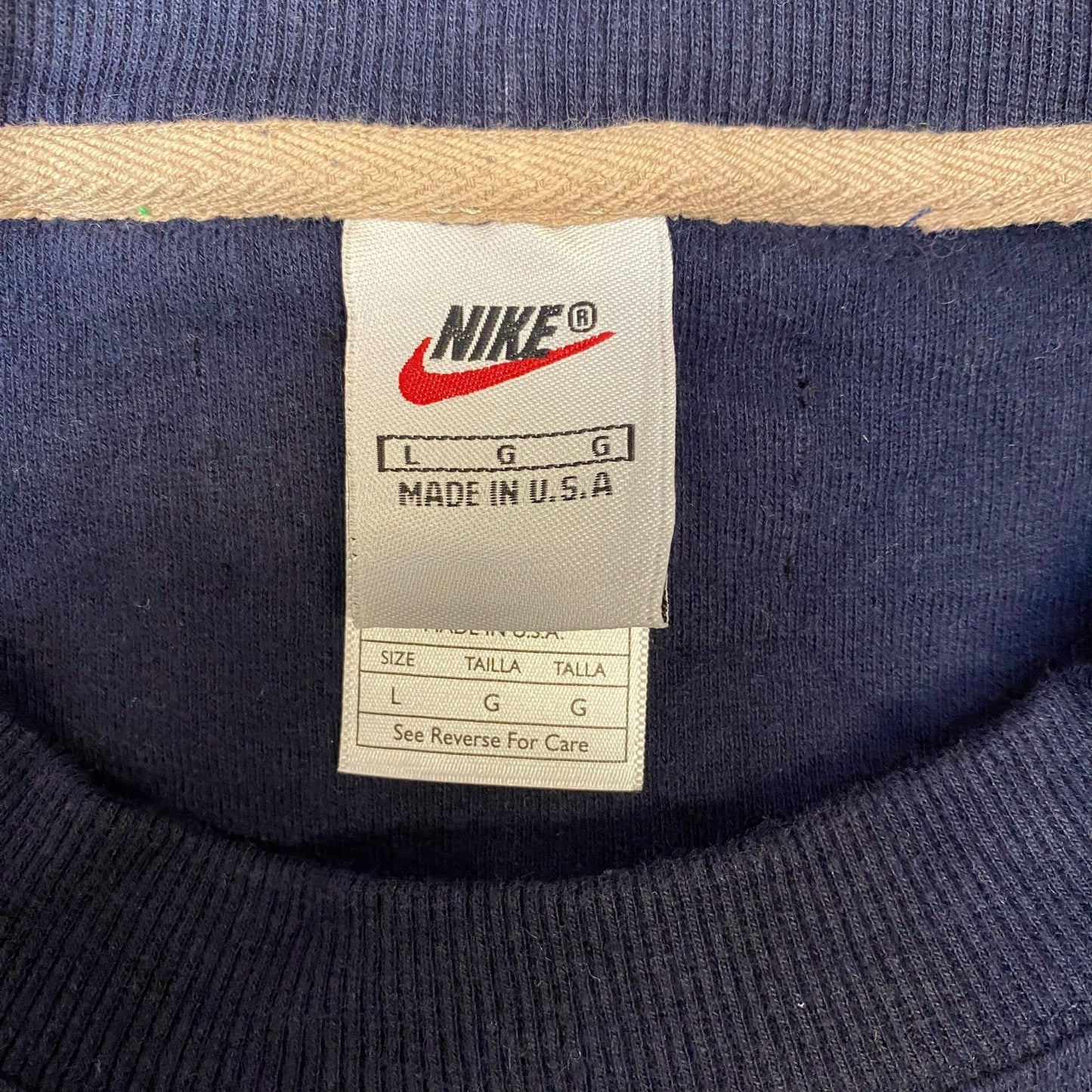 Nike Reworked Sweatshirt Mens L Red Navy Embroidered Spellout Logo Vintage Y2K