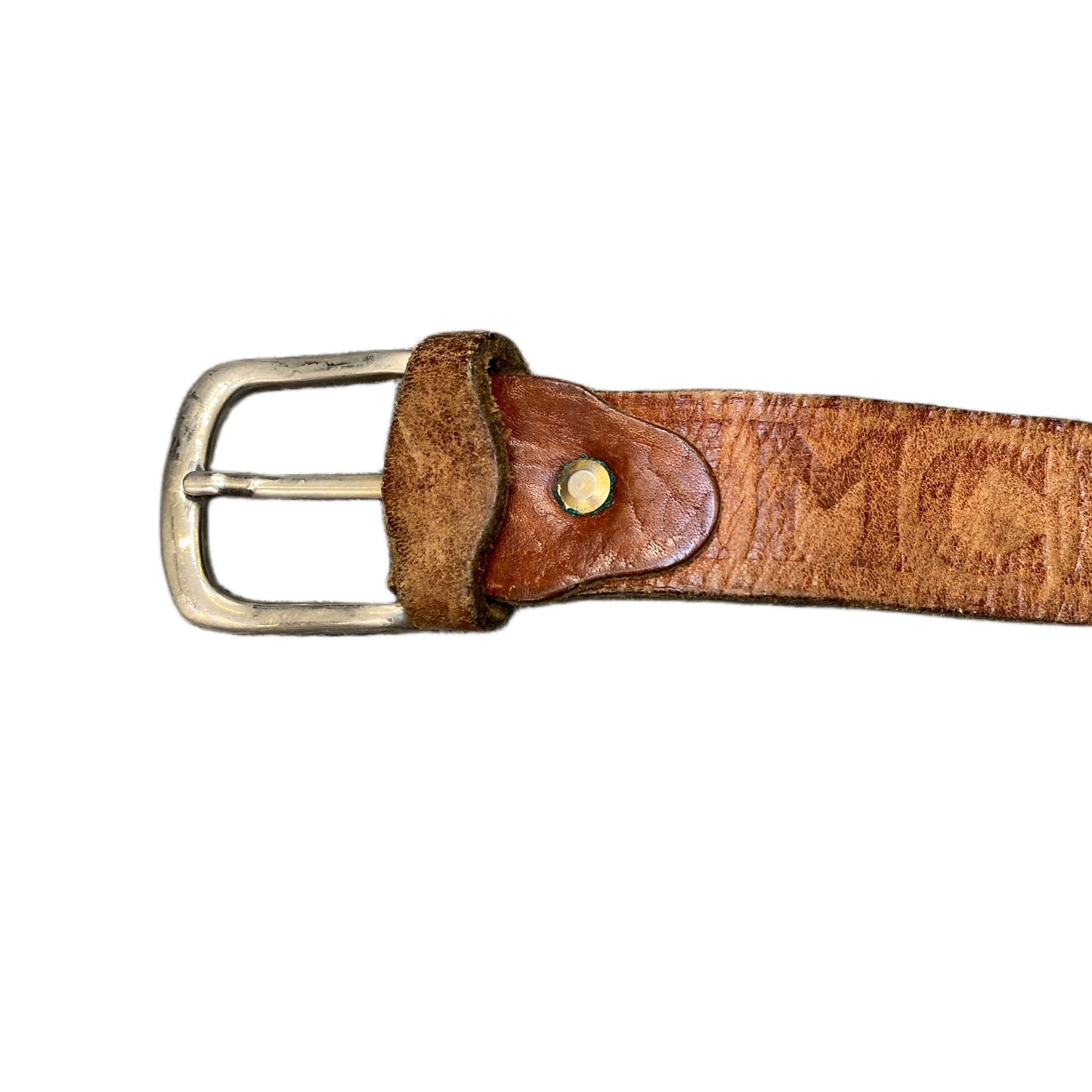 Waist Belt Mens Rugged Brown Leather Adjustable Silver Pin Buckle 39 inches