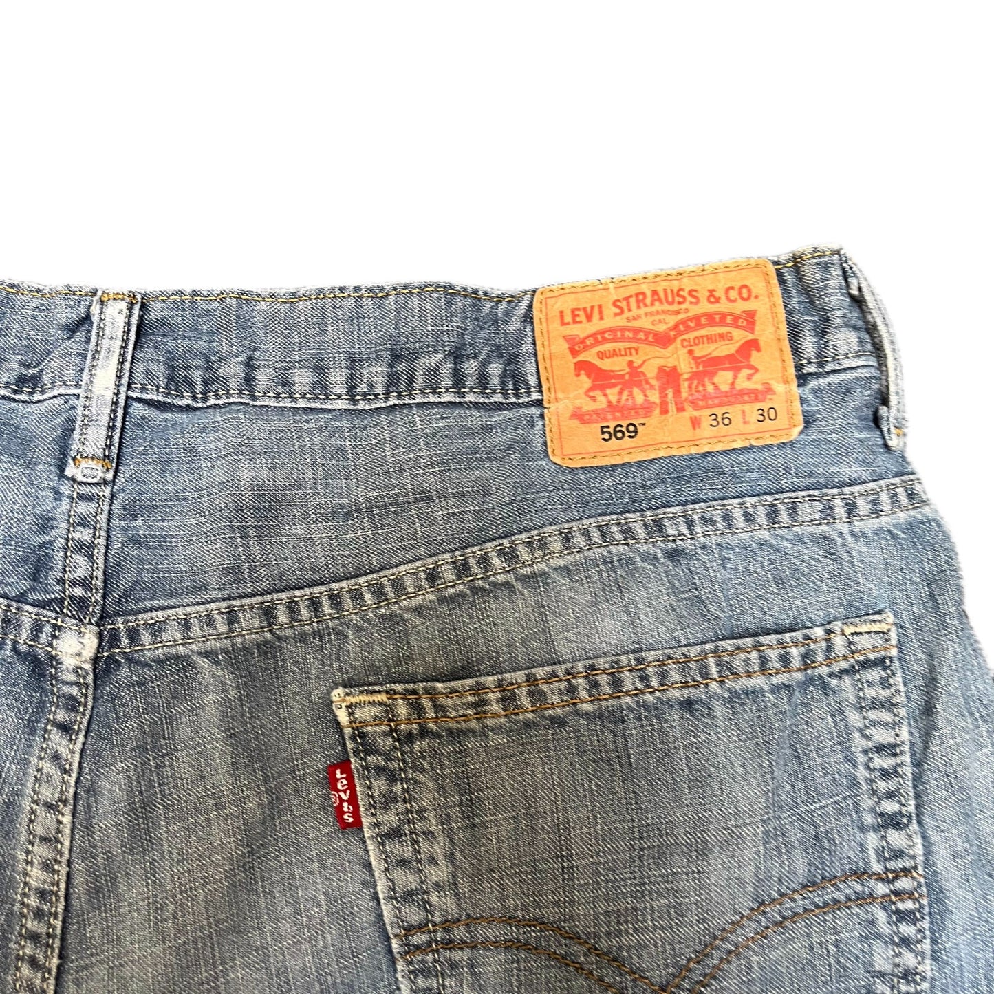 Levi's 569 Loose Straight Denim Shorts Fits as Mens XL 37" Waist Blue Red Tab