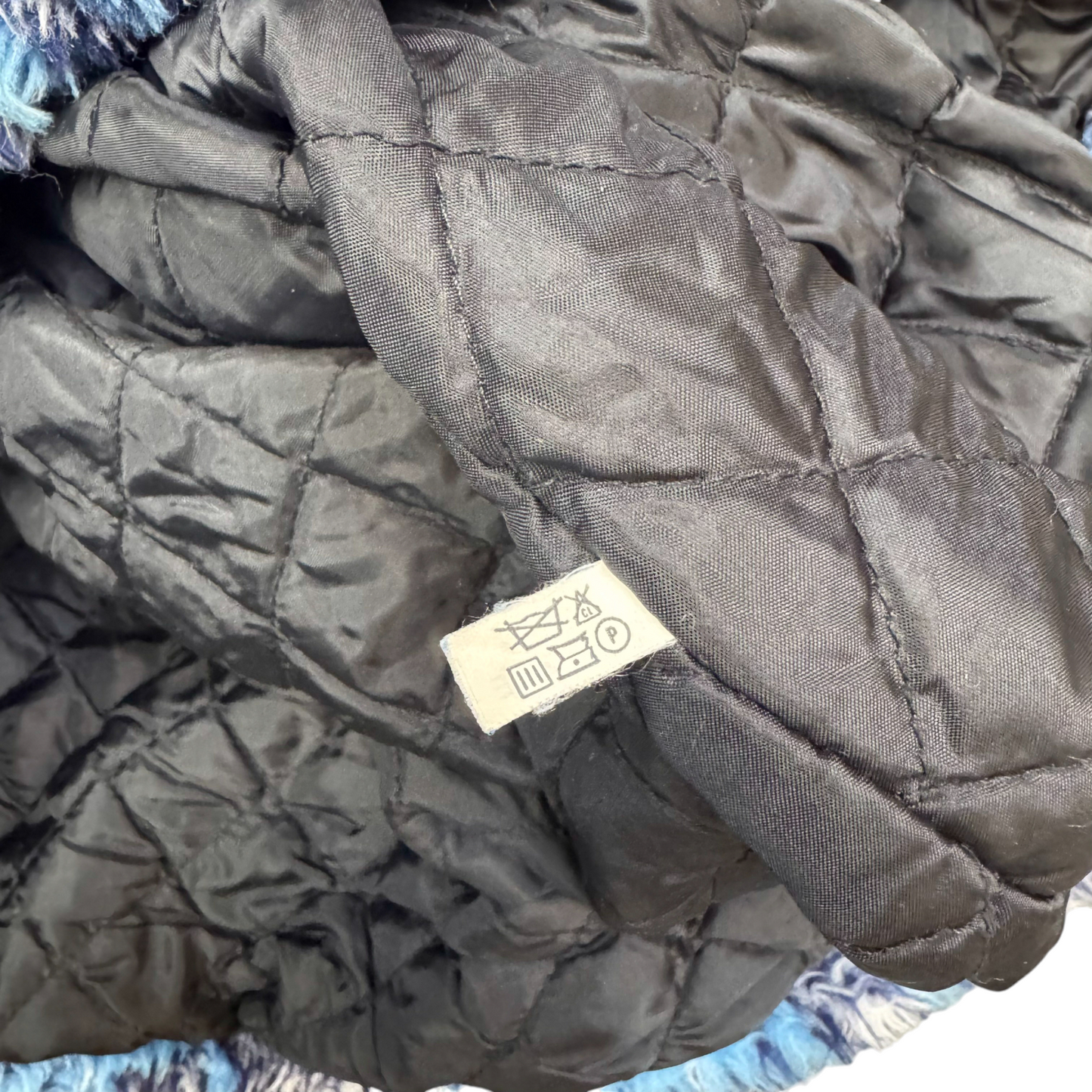 Womens Fleece Jacket Large Navy Quilted Lined Hooded Full Zip Drawstring Hem