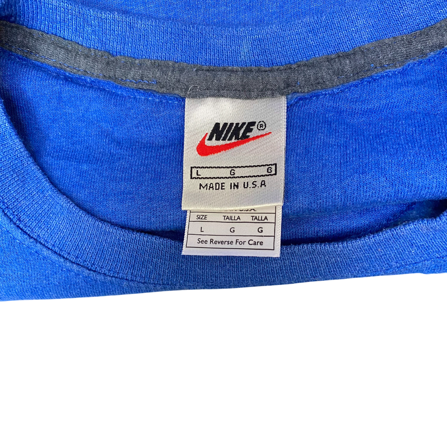 Nike Reworked Sweatshirt Mens Large Blue Grey Embroidered Spell Out Logo Y2K