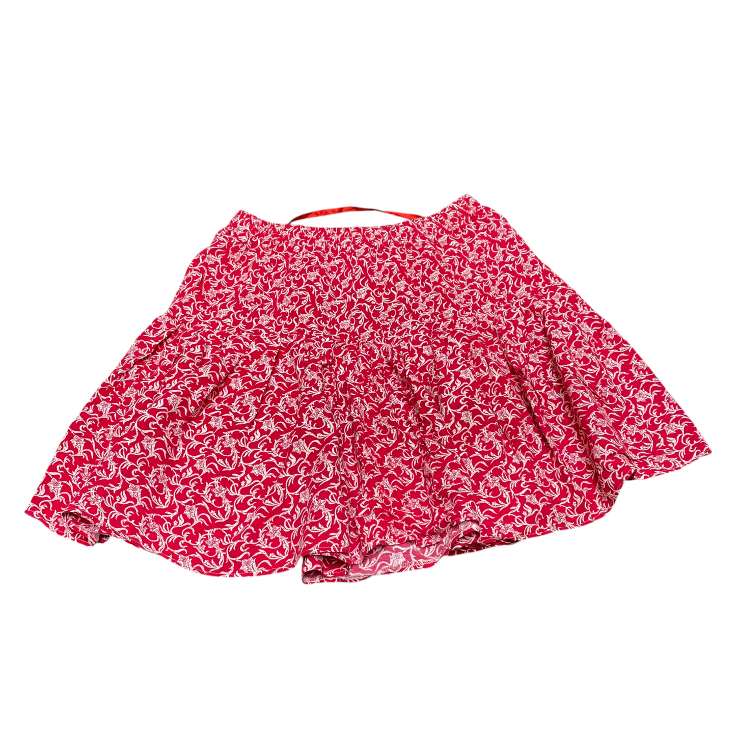 Womens Flowy Skirt M Red White Floral Print Pleated Comfortable Elastic Waist