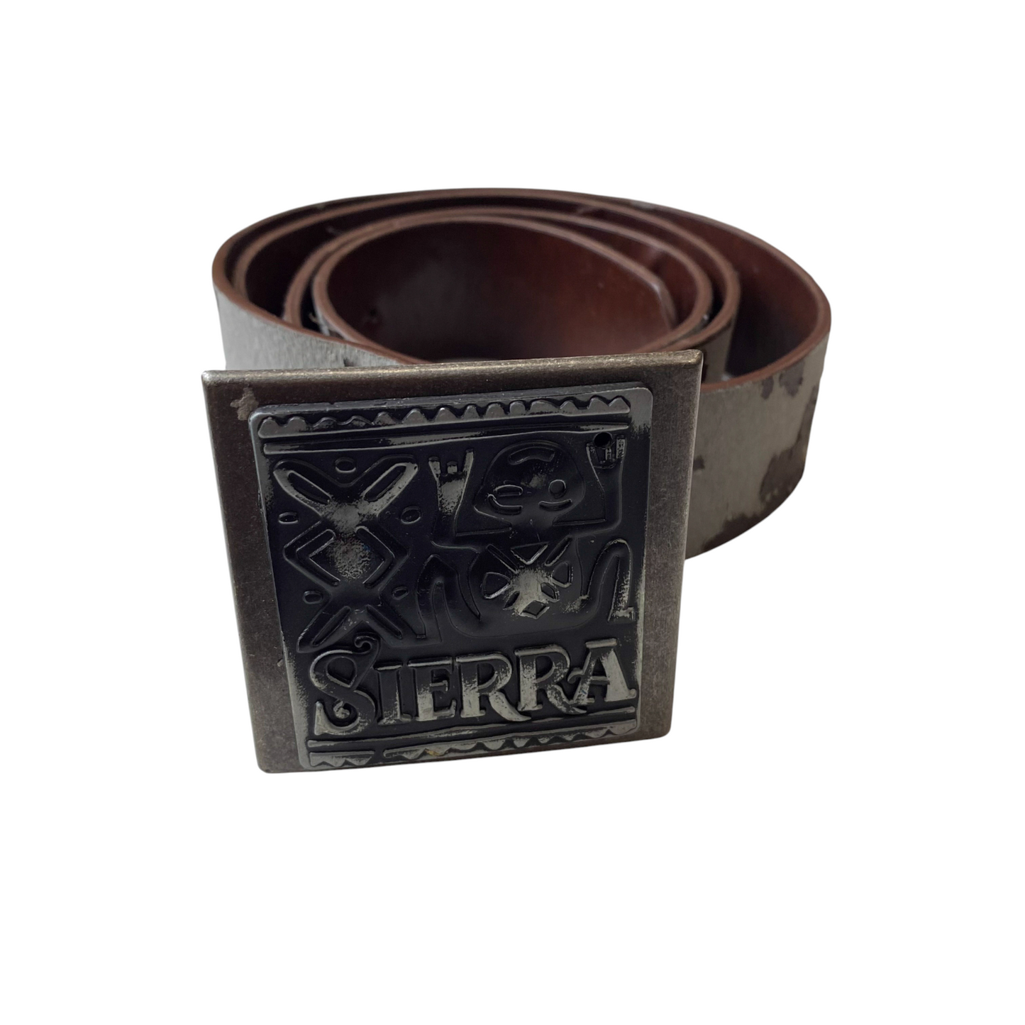 Sierra Western Belt Womens Brown Distressed Leather Embossed Buckle Size 45 in