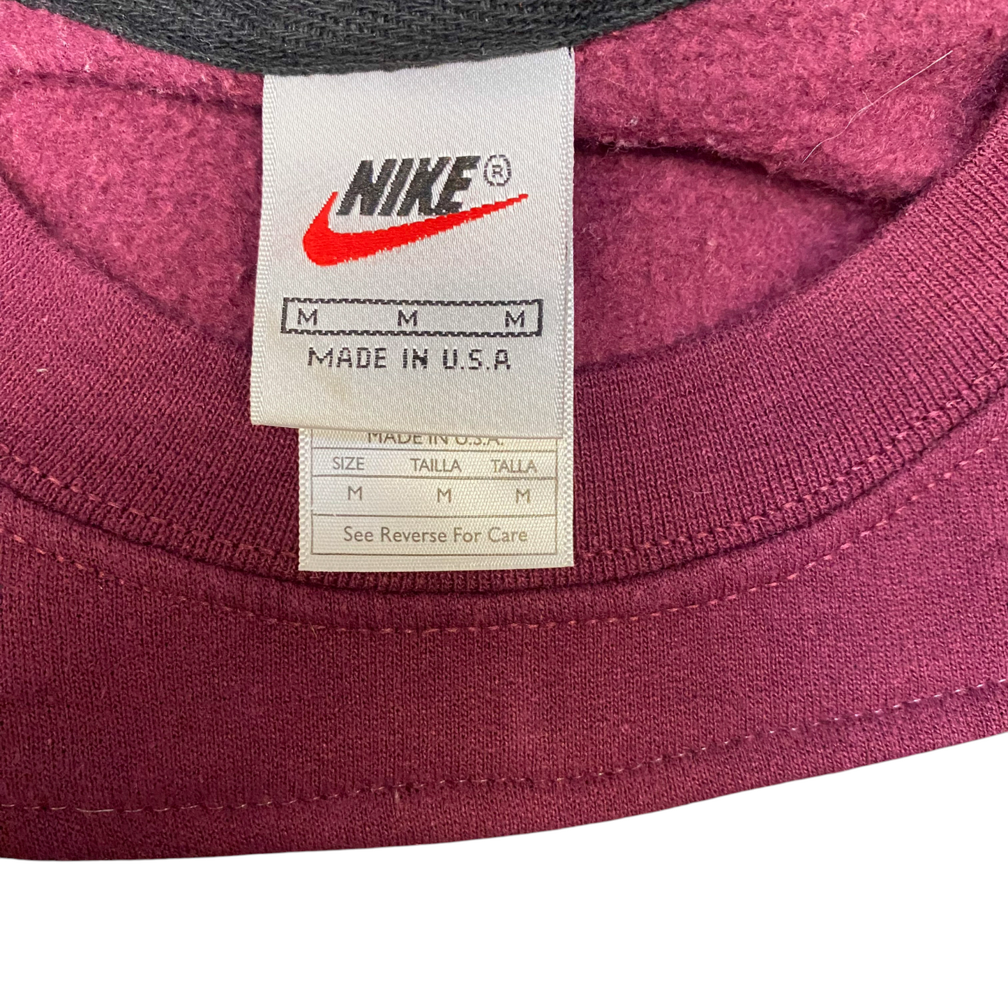 Nike Reworked Sweatshirt Mens M Burgundy Grey Embroidered Spellout Logo Vtg Y2K