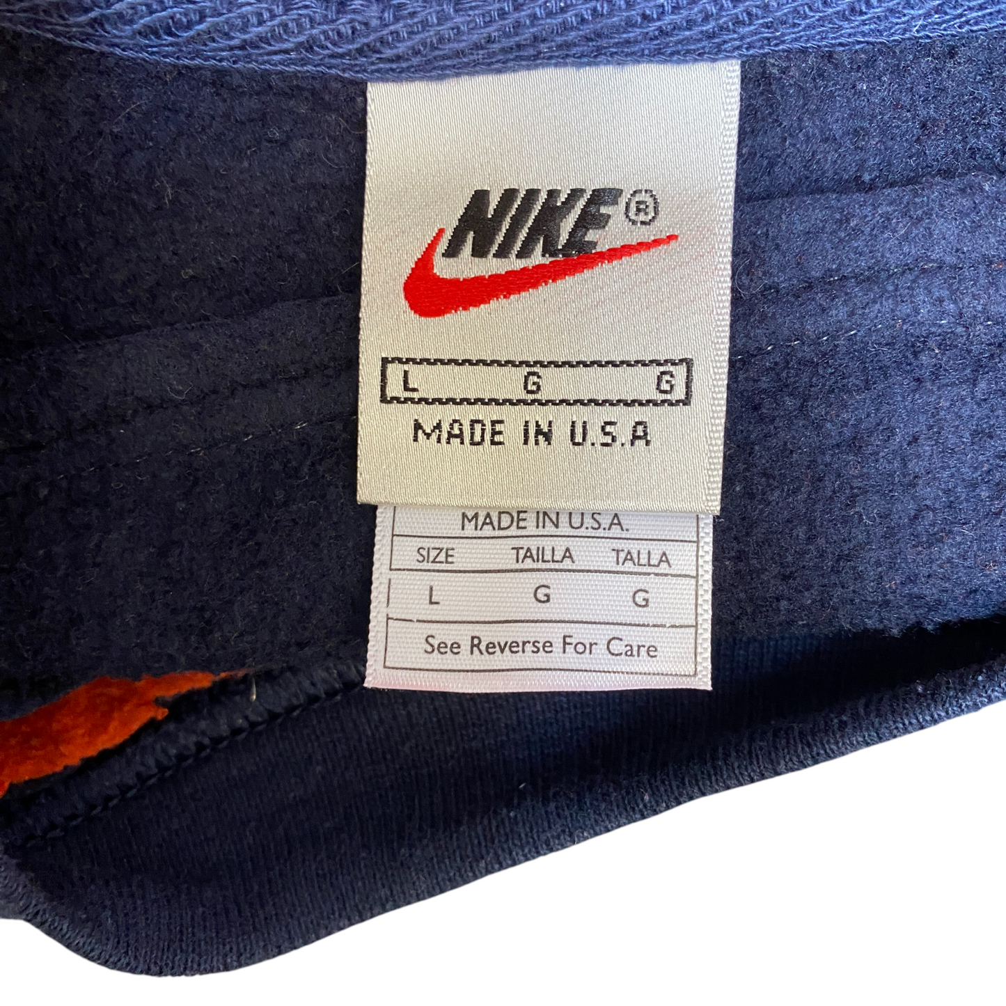 Nike Reworked Sweatshirt Mens L Navy Orange Embroidered Spellout Logo Vtg Y2K