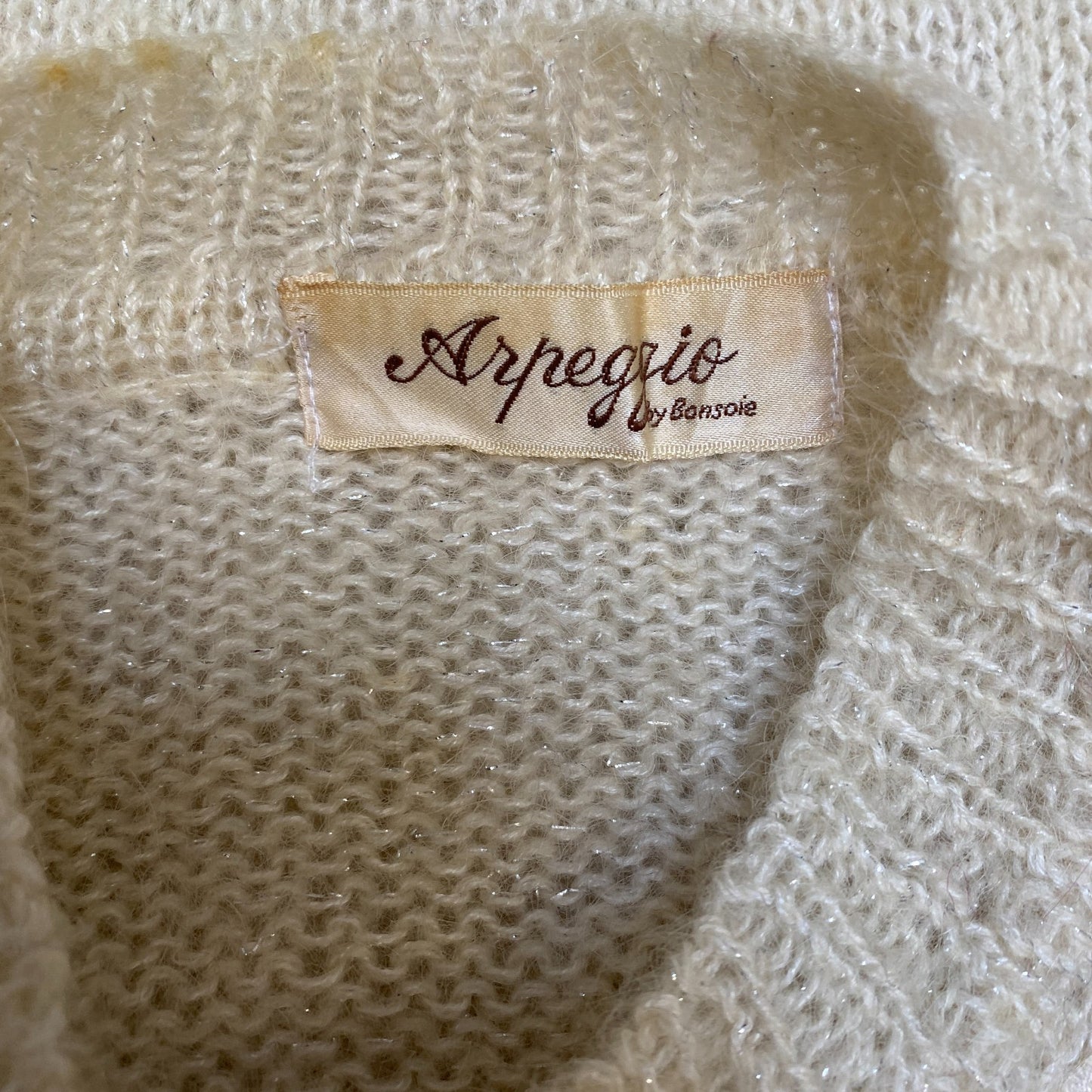 Arpeggio by Bonsoie Cardigan Jumper Womens M Cream Beaded Leaf Pastel Button-Up