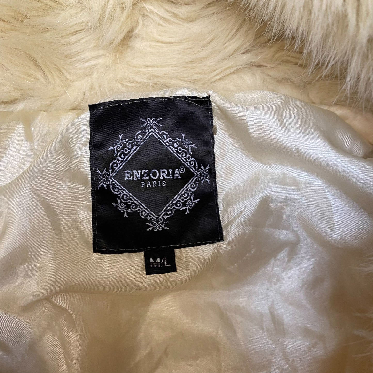 Enzoria Faux Fur Vest Womens M/L Beige Sleeveless Shawl Collar Button Front