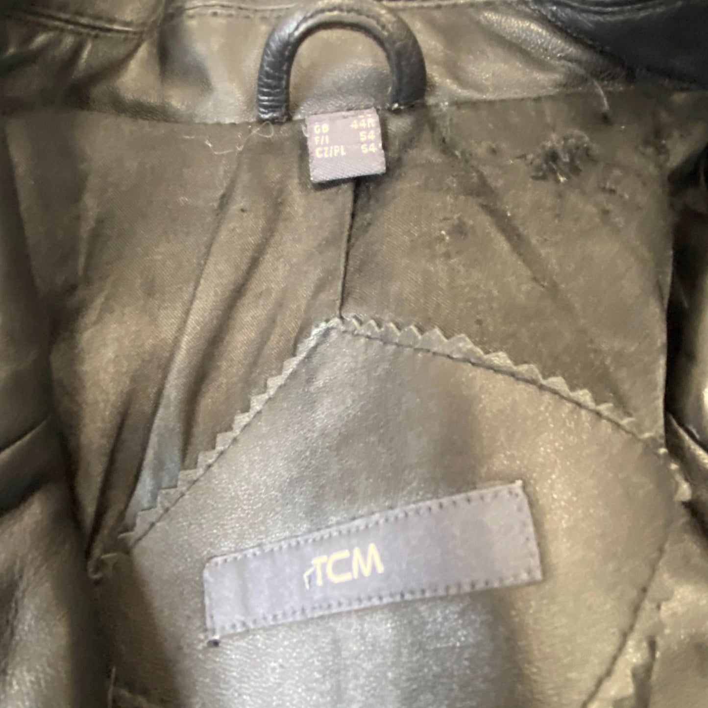 TCM Leather Blazer Jacket Mens Medium Black Lined Notch Lapel Single Breasted