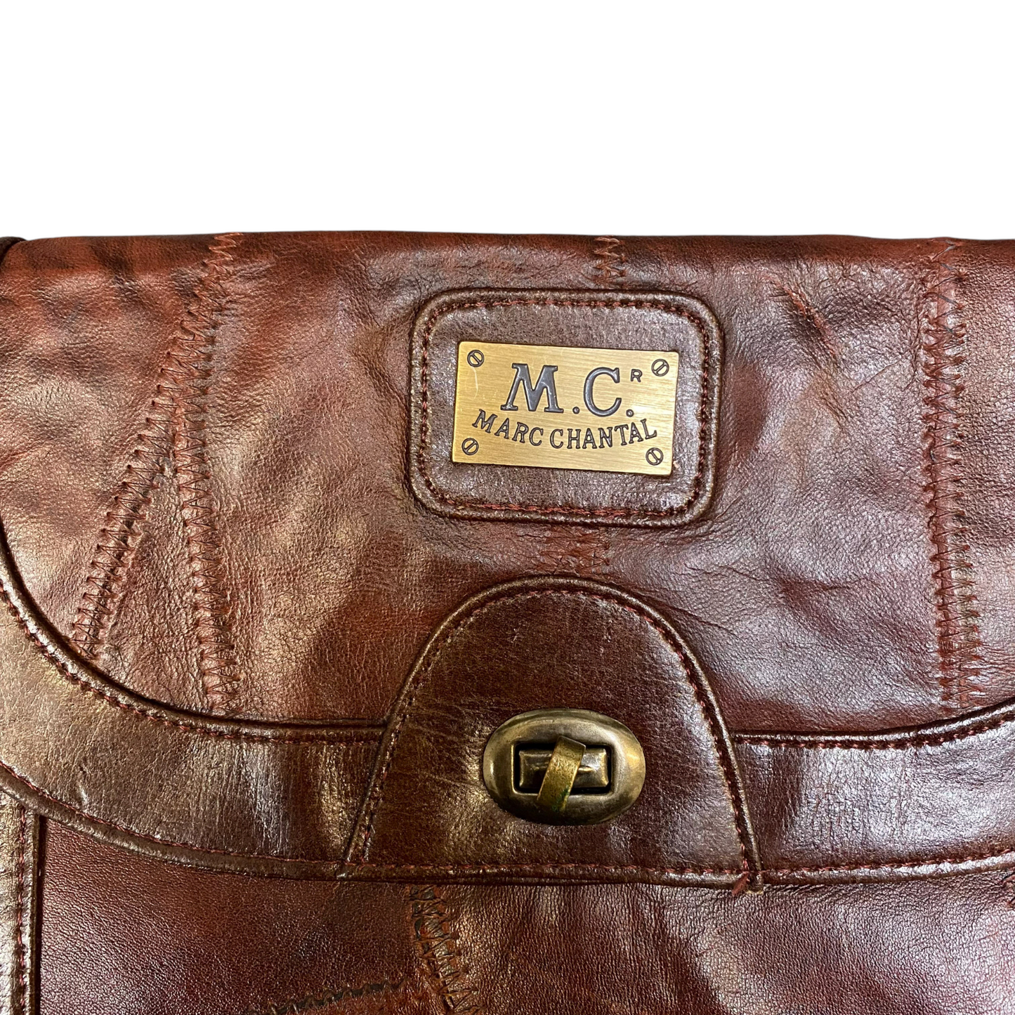 Vintage Marc Chantal Shoulder Bag Women Brown Patchwork Leather Adjustable Strap
