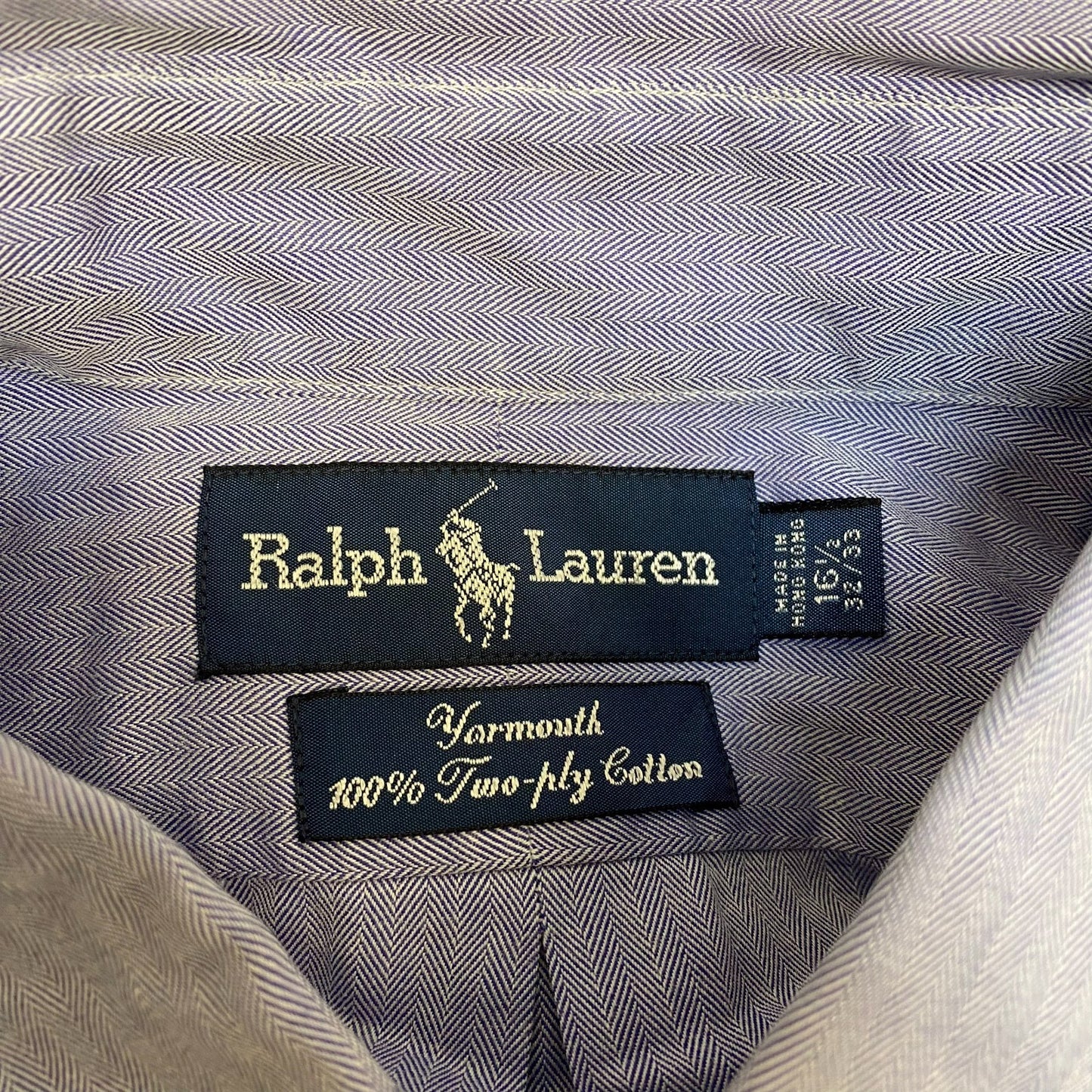 Ralph Lauren Formal Shirt Mens XL Blue Herringbone Yarmouth Logo Button Down