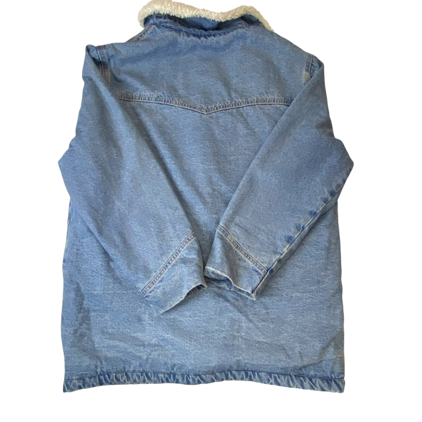Womens Rancher Coat L Blue Denim Western Sherpa Lined Notch Collar Button Front