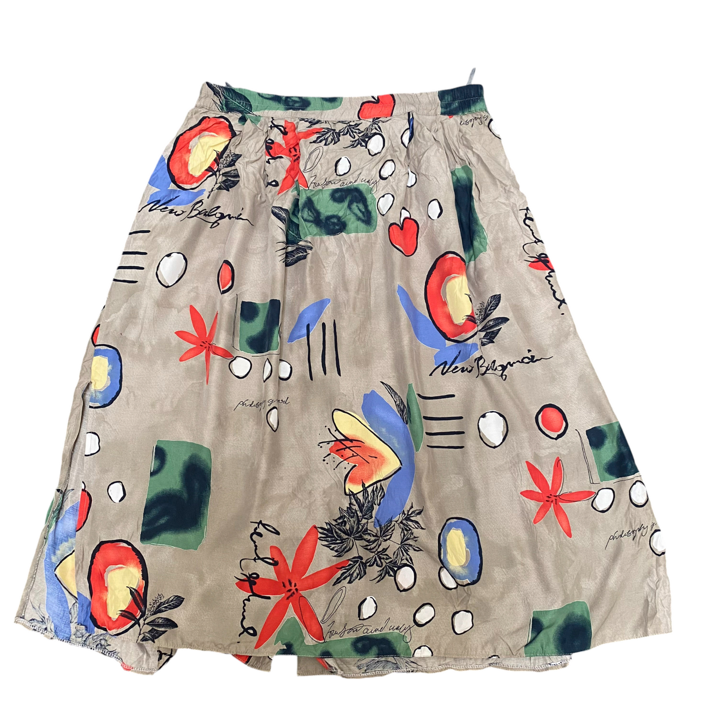 A-Line Skirt Womens L Brown Geometric Pleated Casual Button Front Outdoor