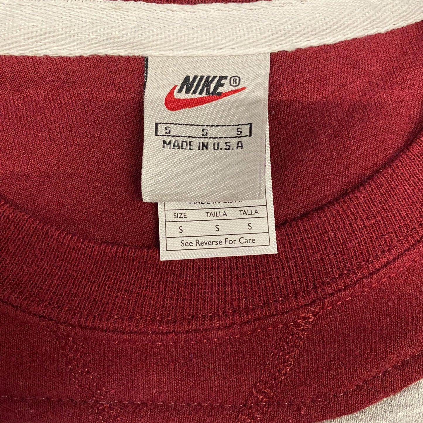 Nike Reworked Sweatshirt Men S Maroon Grey Embroidered Spellout Logo Vintage Y2K
