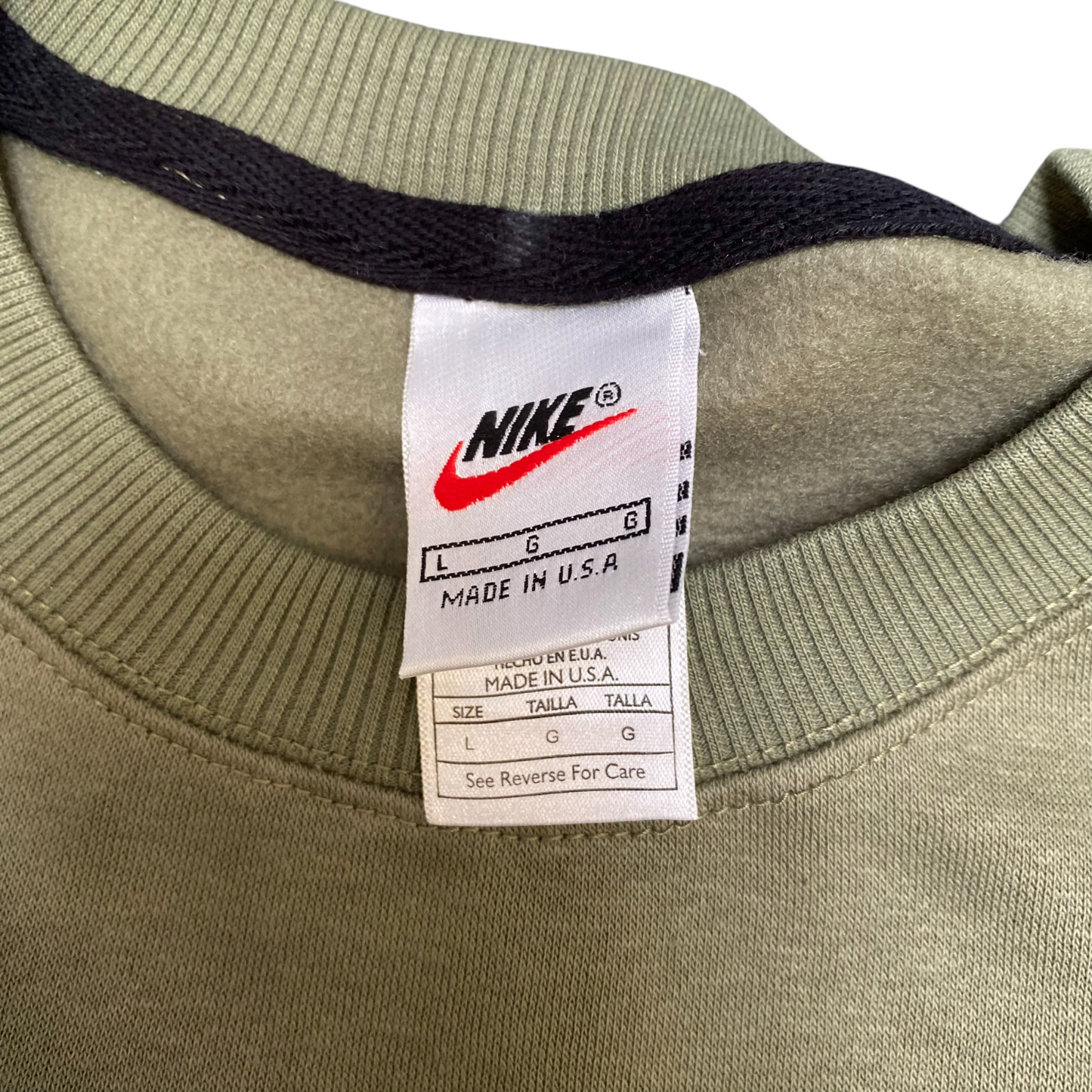 Nike Sweatshirt Mens L Green Embroidered Spell Out Logo Crew Neck Long Sleeve