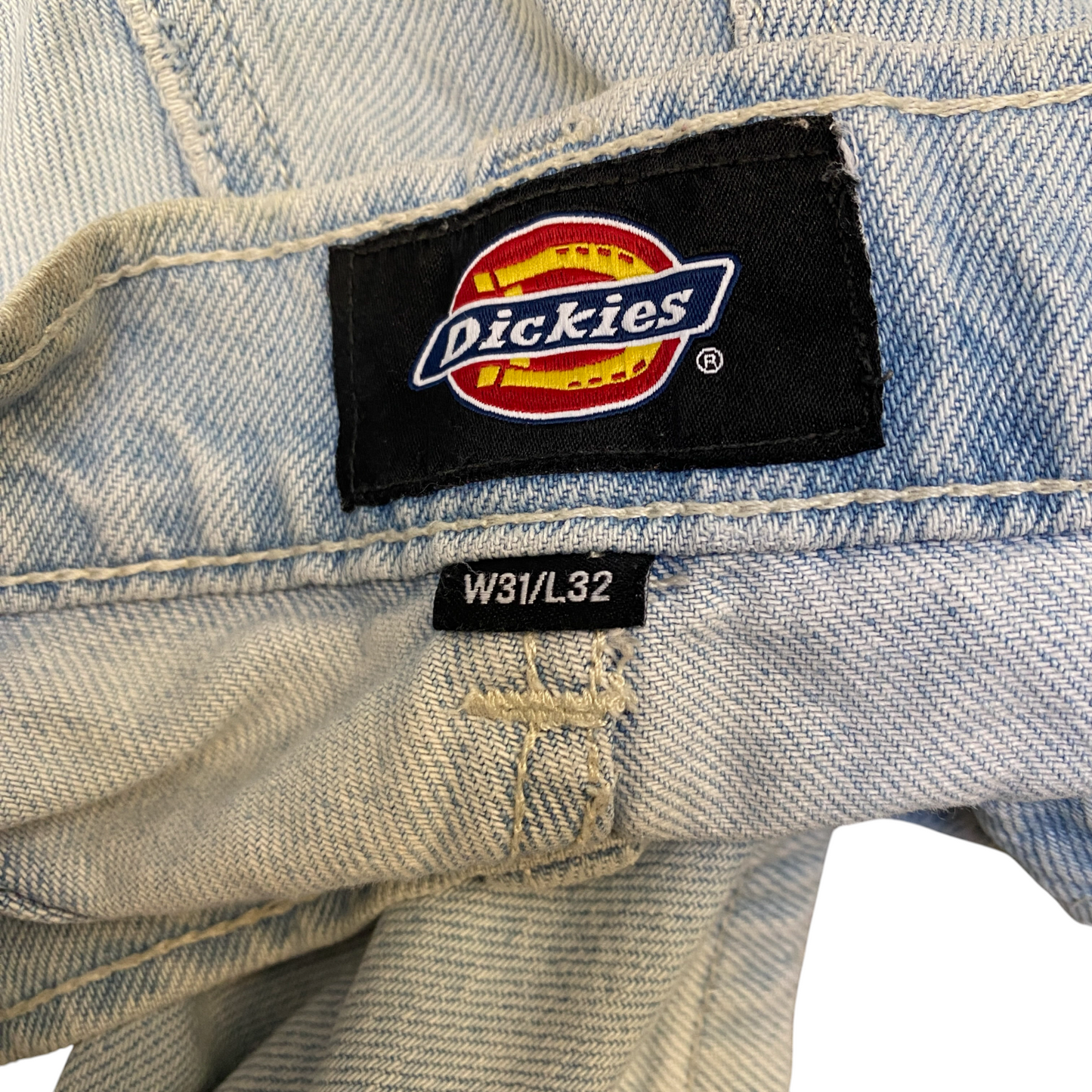 Dickies Jeans Mens Large Blue Denim Light Wash Carpenter Flat Front Straight Leg