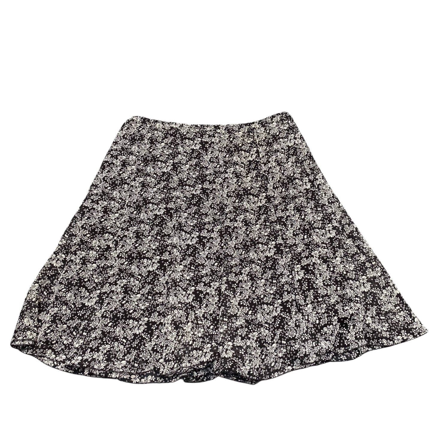 Women's A Line Skirt XXL Black White Ditsy Floral Print Linen Crinkle Pull On
