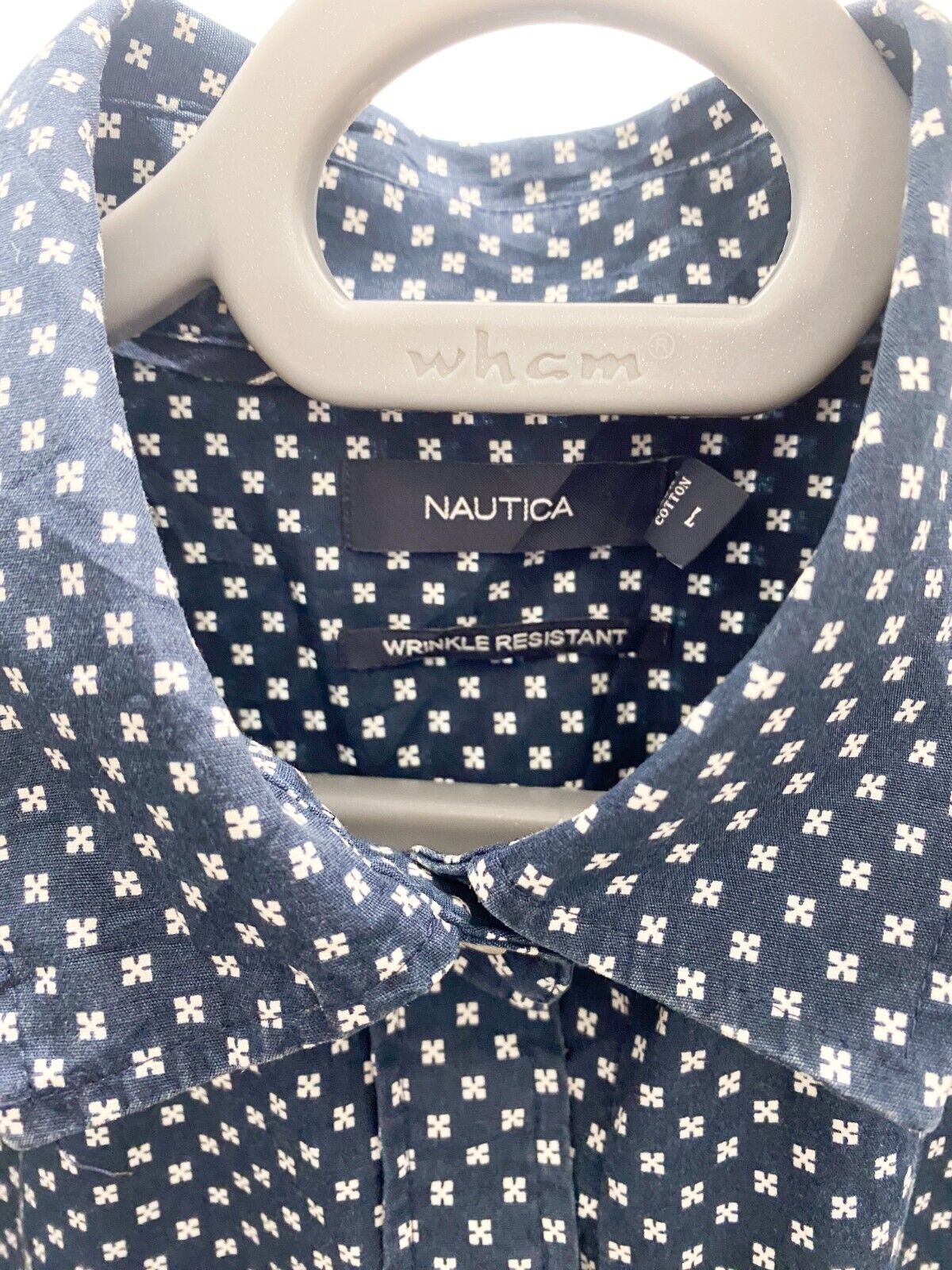 Nautica Shirt Womens Large Blue Floral Wrinkle Resistant Collared Button Down