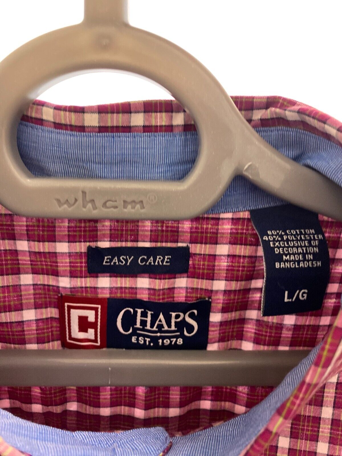 Chaps Shirt Men Large Red Checkered Cotton Easy Care Collared Casual Button Down