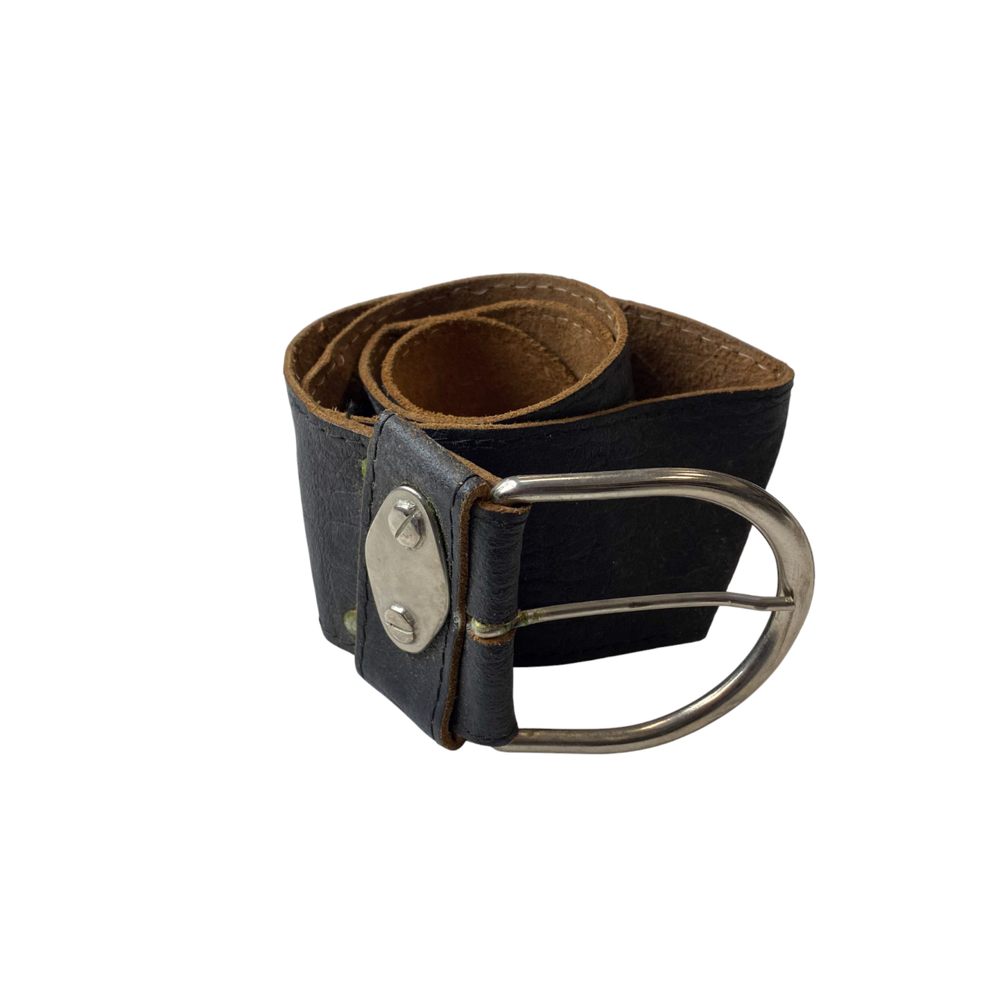 Mens Casual Waist Belt Black Leather Adjustable D-ring Pin Buckle Size 33 in