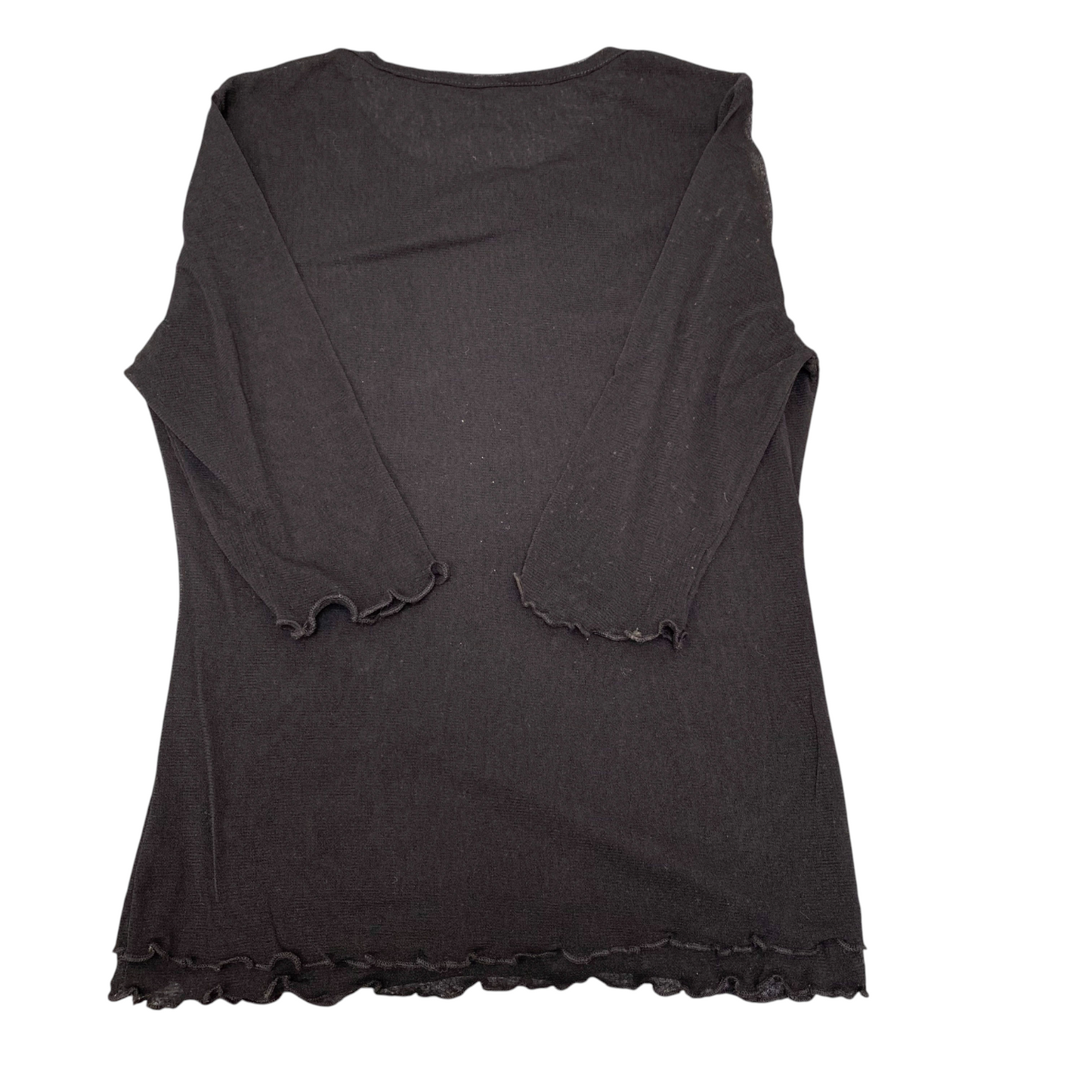 Sheer Mesh Top Womens S Black Eagle Print Casual Long Sleeve Round Neck Pullover