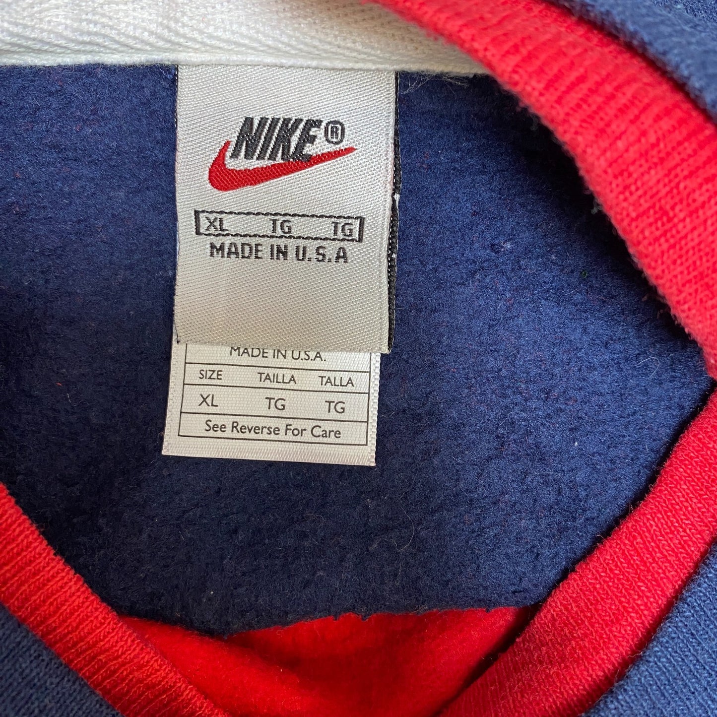 Nike Reworked Sweatshirt Mens XL Blue Red Embroidered Spellout Logo Vintage Y2K