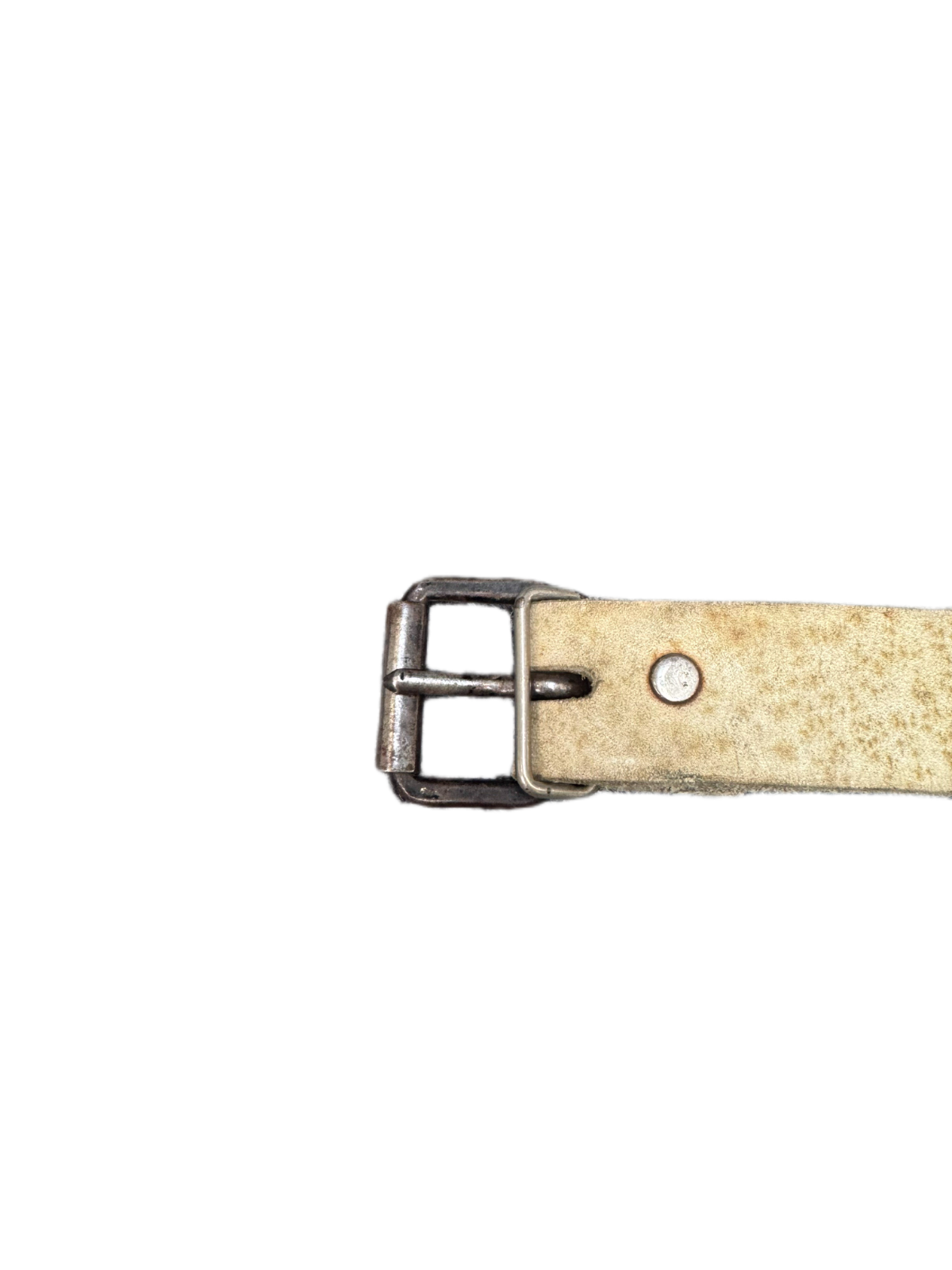 Vintage Waist Belt Men Beige Leather Adjustable Silver Roller Buckle 44.5 inches