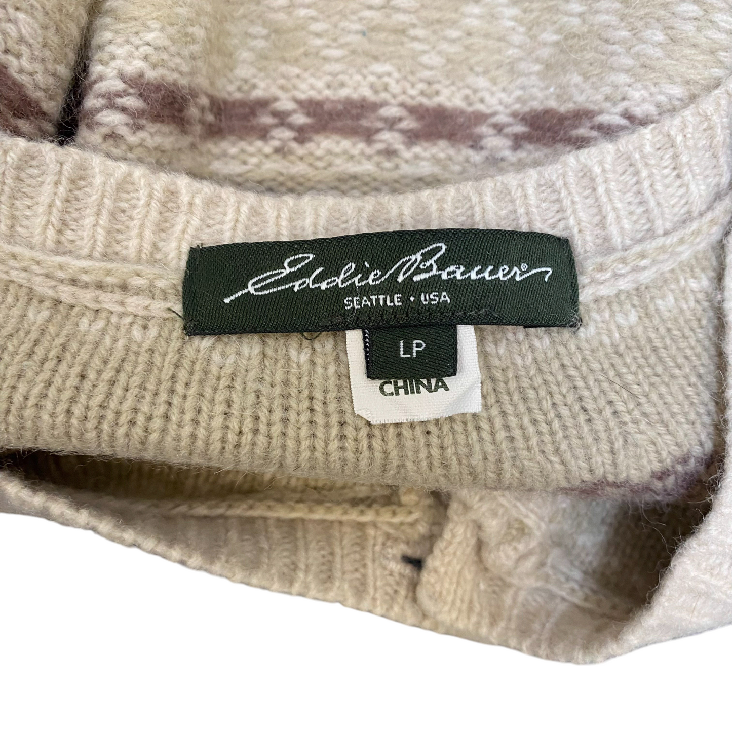 Eddie Bauer Cardigan Womens Large Petite Cream Fair Isle Nordic Button Front