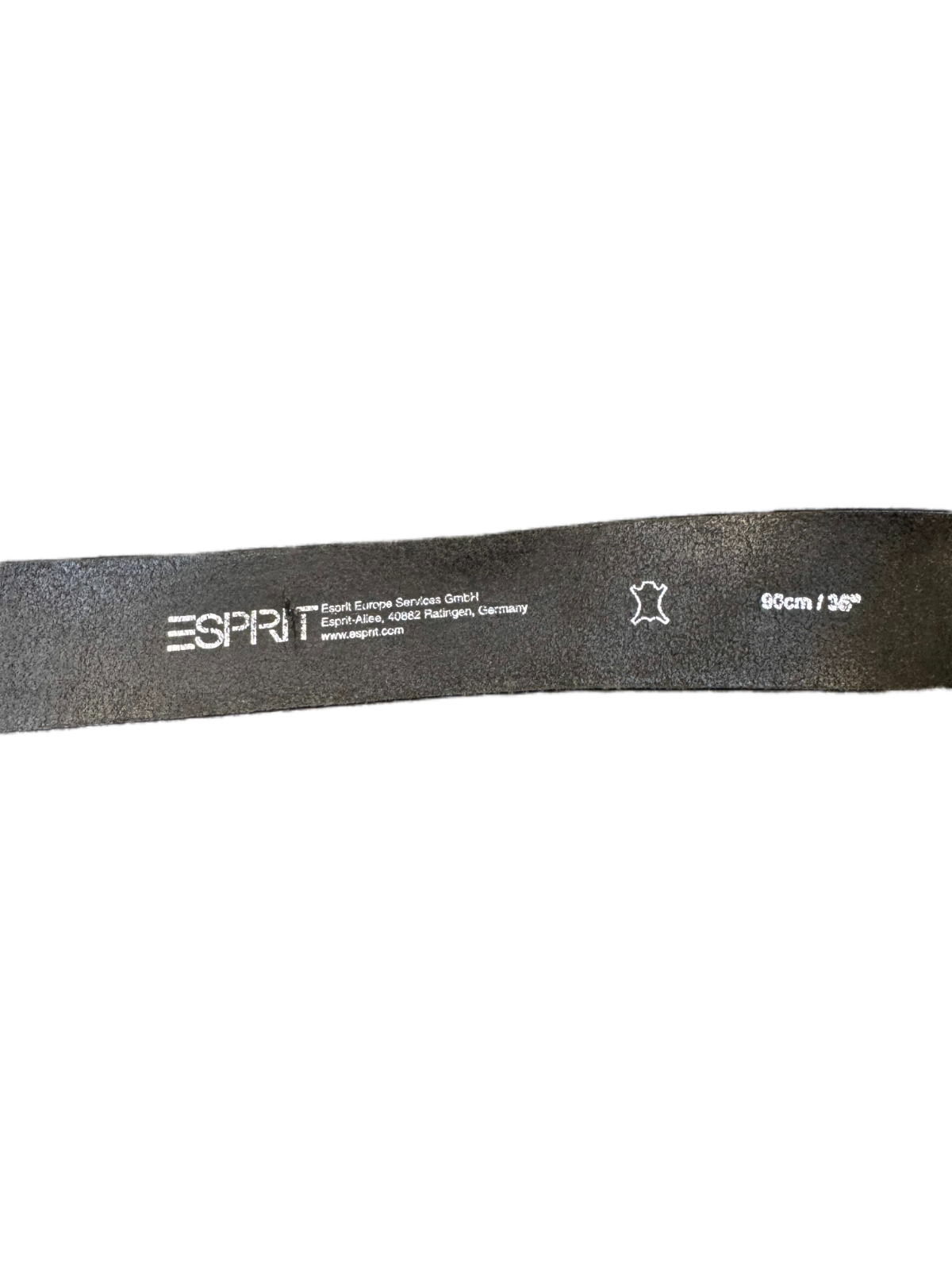 Esprit Waist Belt Womens Black Leather Embossed Logo Silver Pin Buckle 39 inches