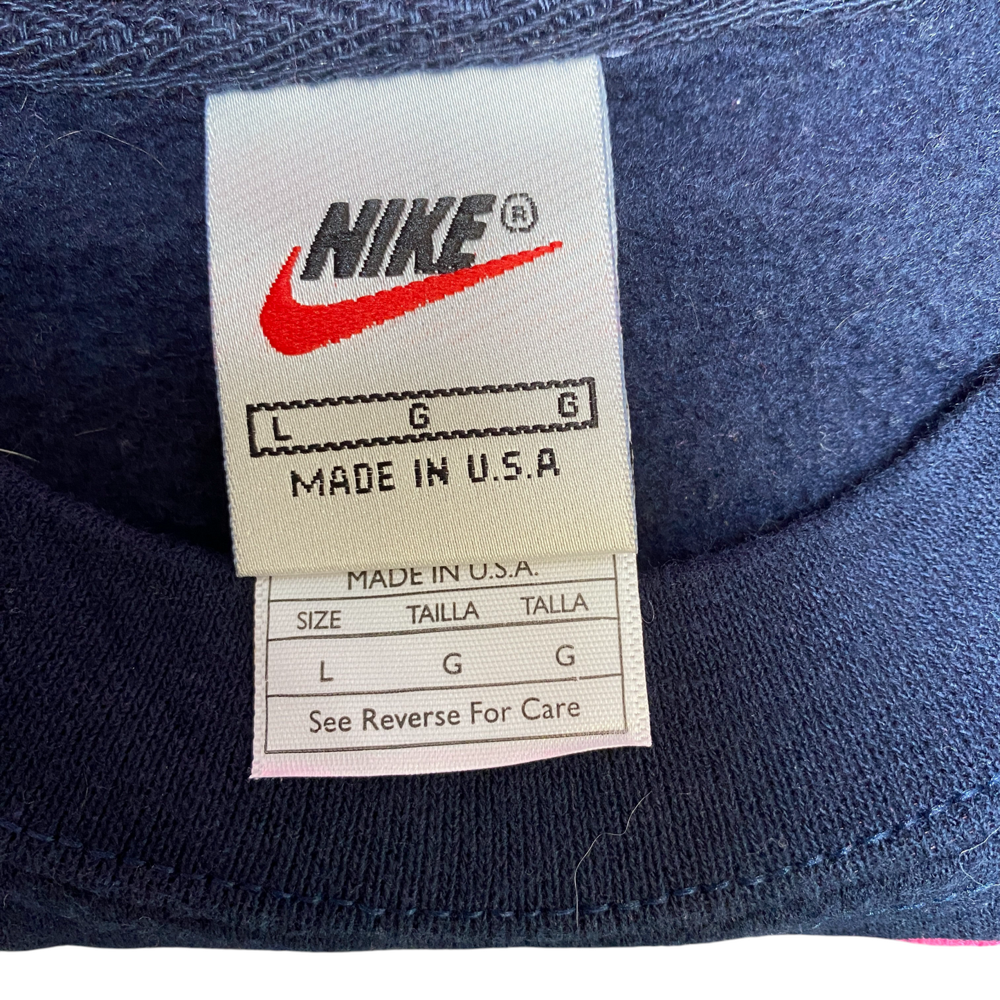 Nike Reworked Sweatshirt Mens L Navy Pink Embroidered Spellout Logo Vintage Y2K