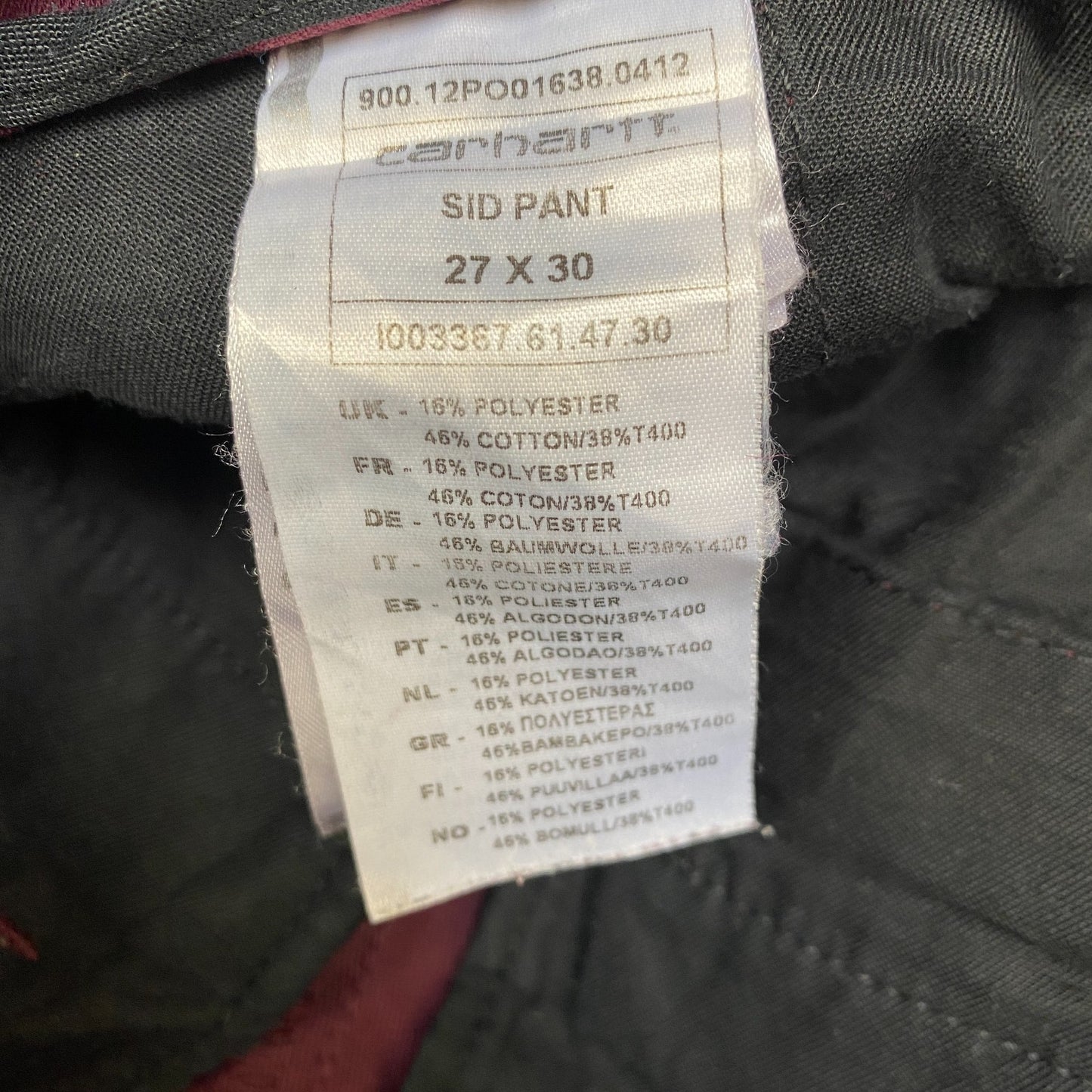 Carhartt Sid Pants Fits as Womens 28" Waist Burgundy Stretch Mid Rise Trousers