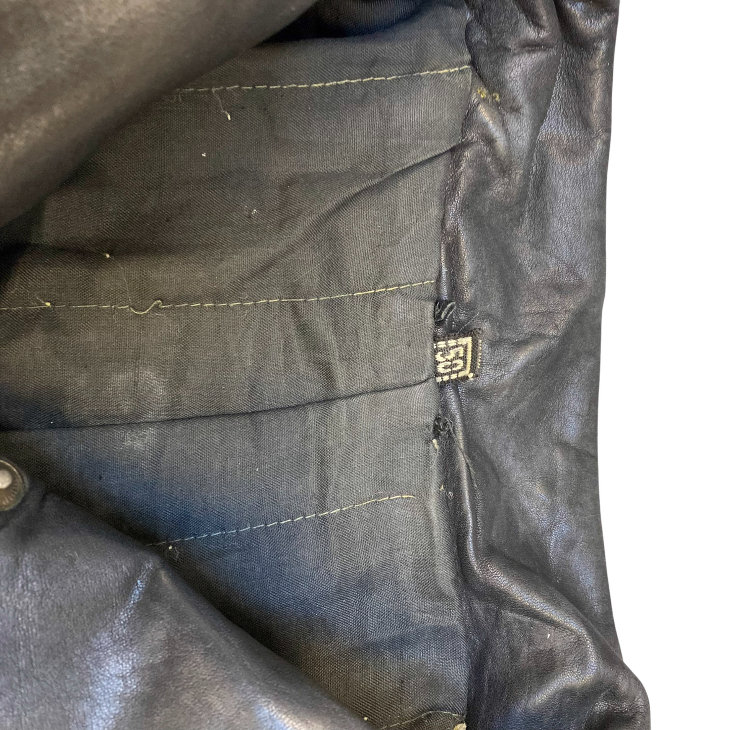 Mens Leather Jacket Large Black Lined Collared Snap Button Elasticated Hem