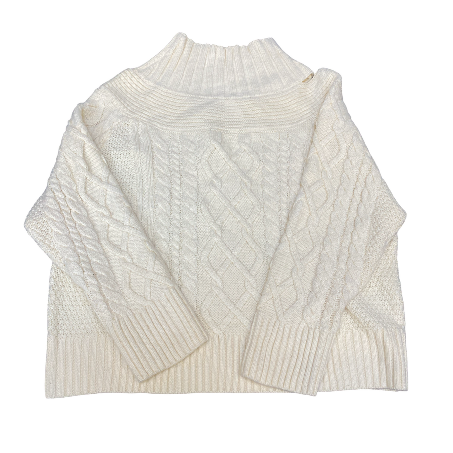 Womens Jumper Large White Cable Knit Retro Heisei Era High Neck Off-the-Shoulder