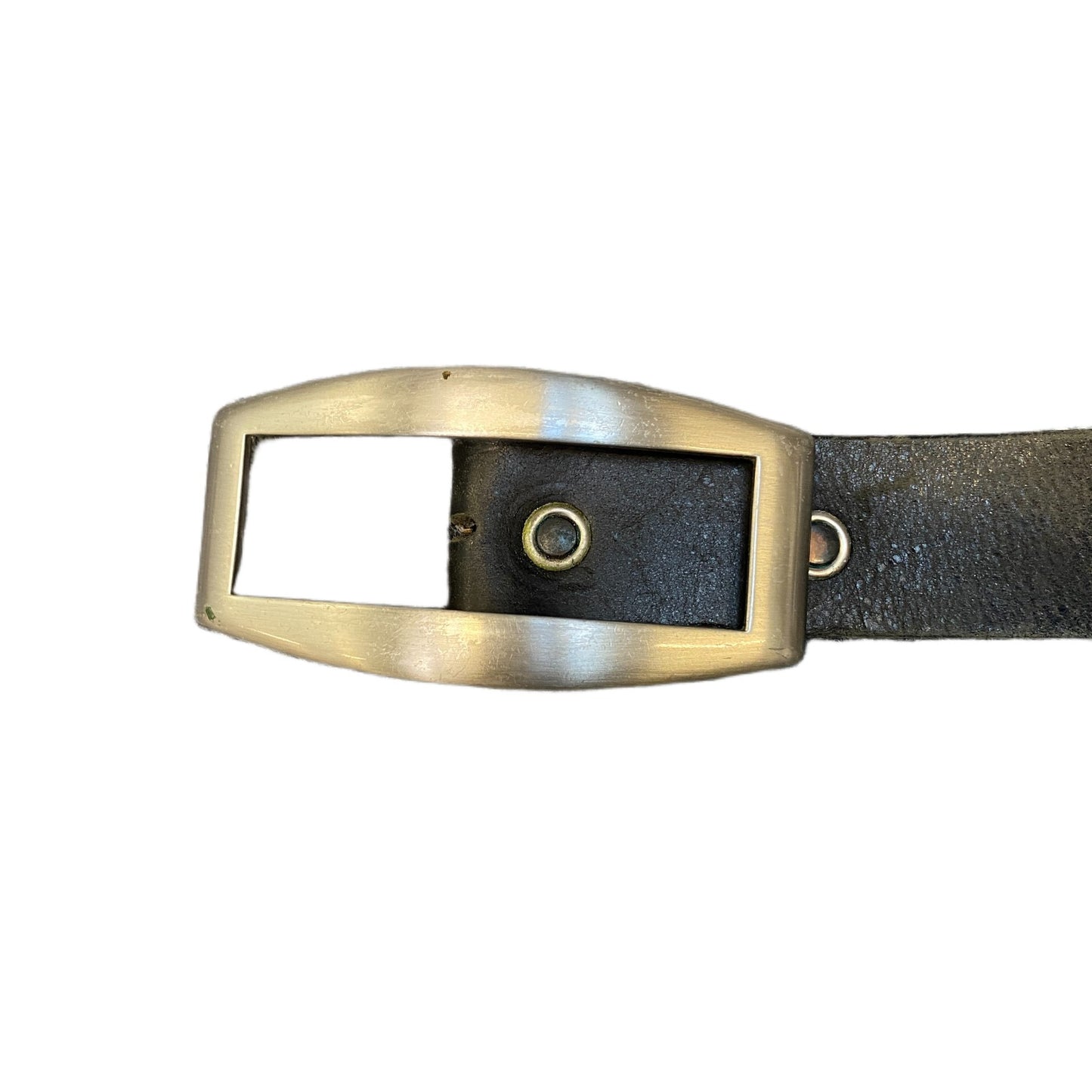 Vintage Waist Belt Mens Black Leather Rectangular Silver Pin Buckle 39.5 inches