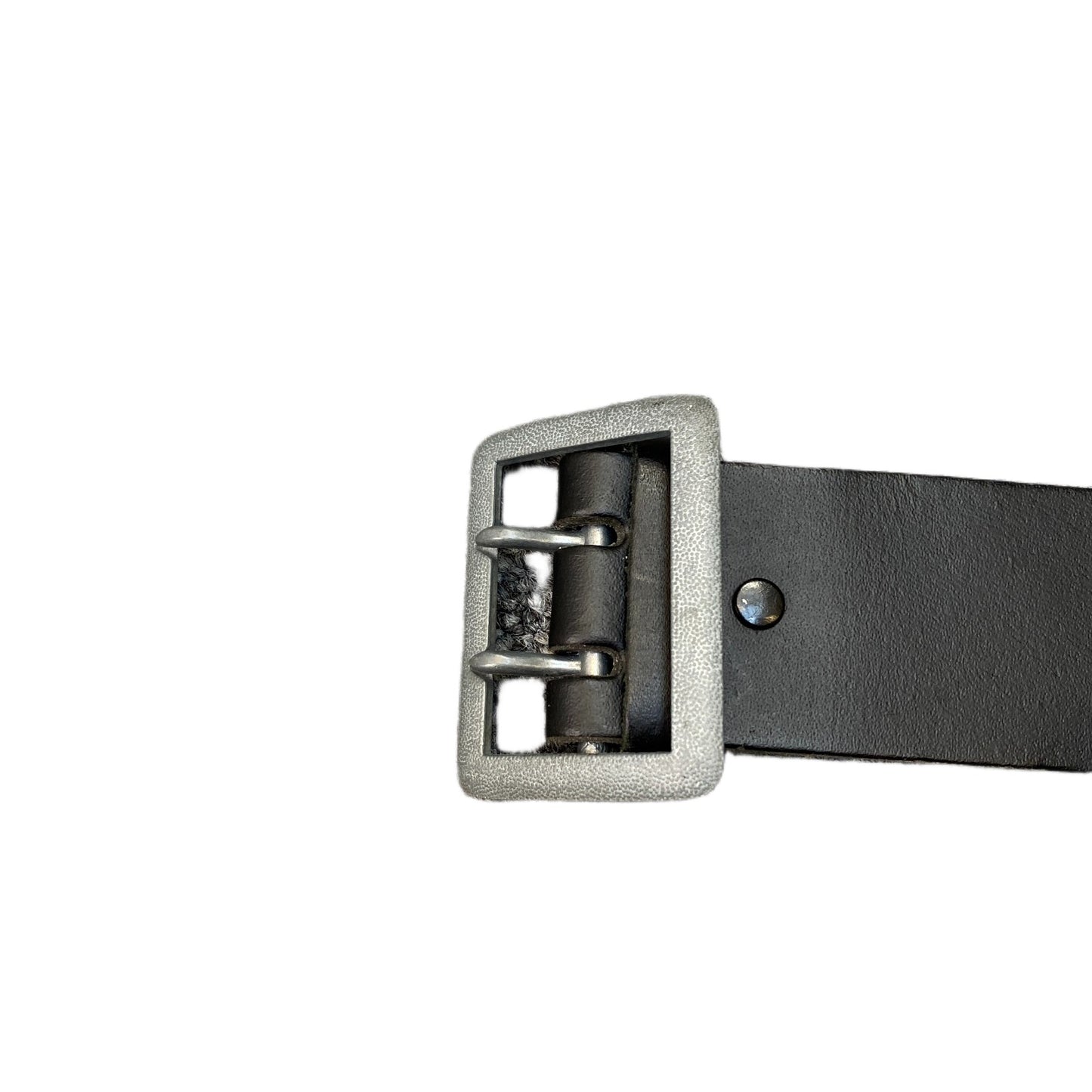 Waist Belt Mens Black Leather Adjustable Silver Double Pin Buckle 42 Inches