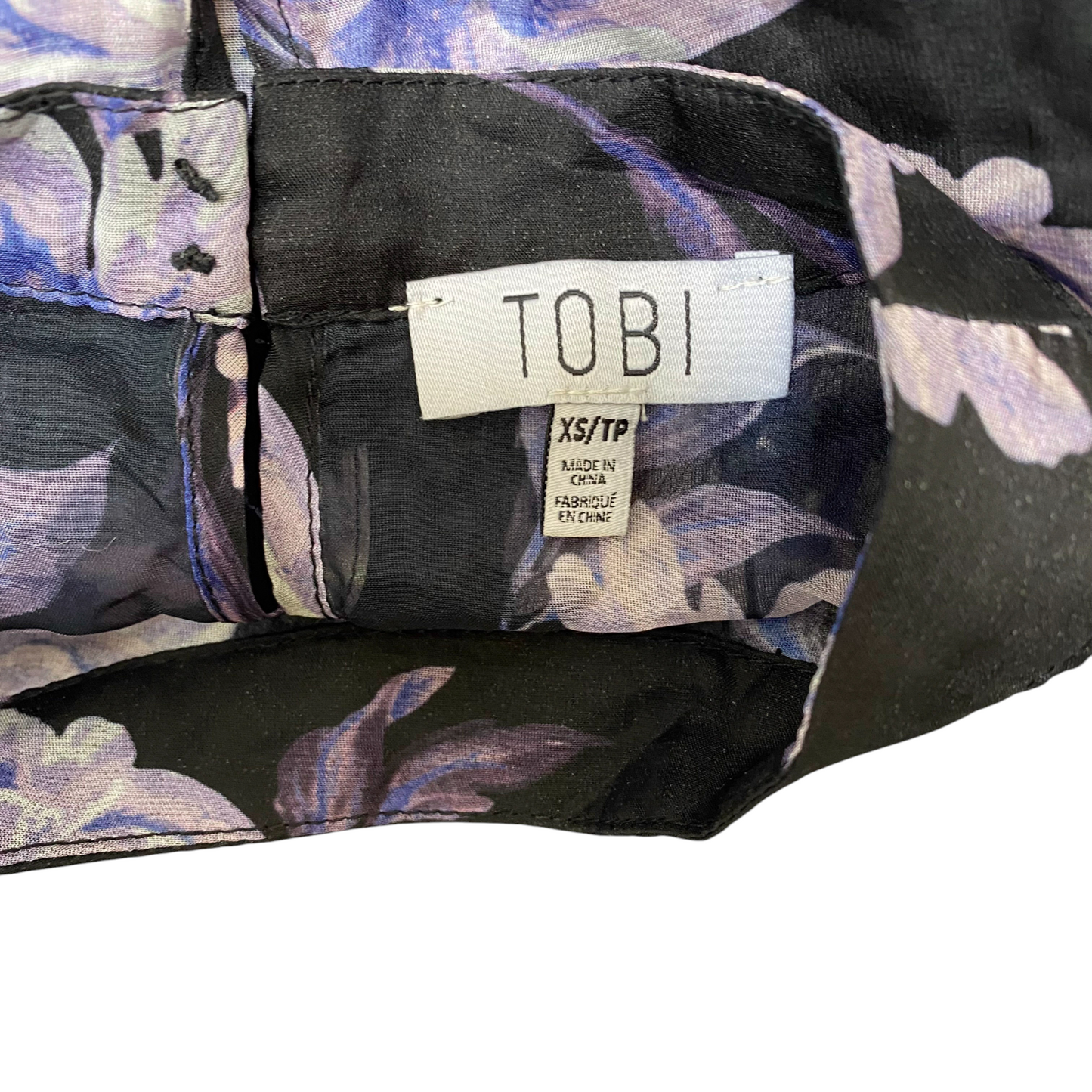 Sheer Top Womens XS Black Purple Floral Pleated Long Sleeve Keyhole Back