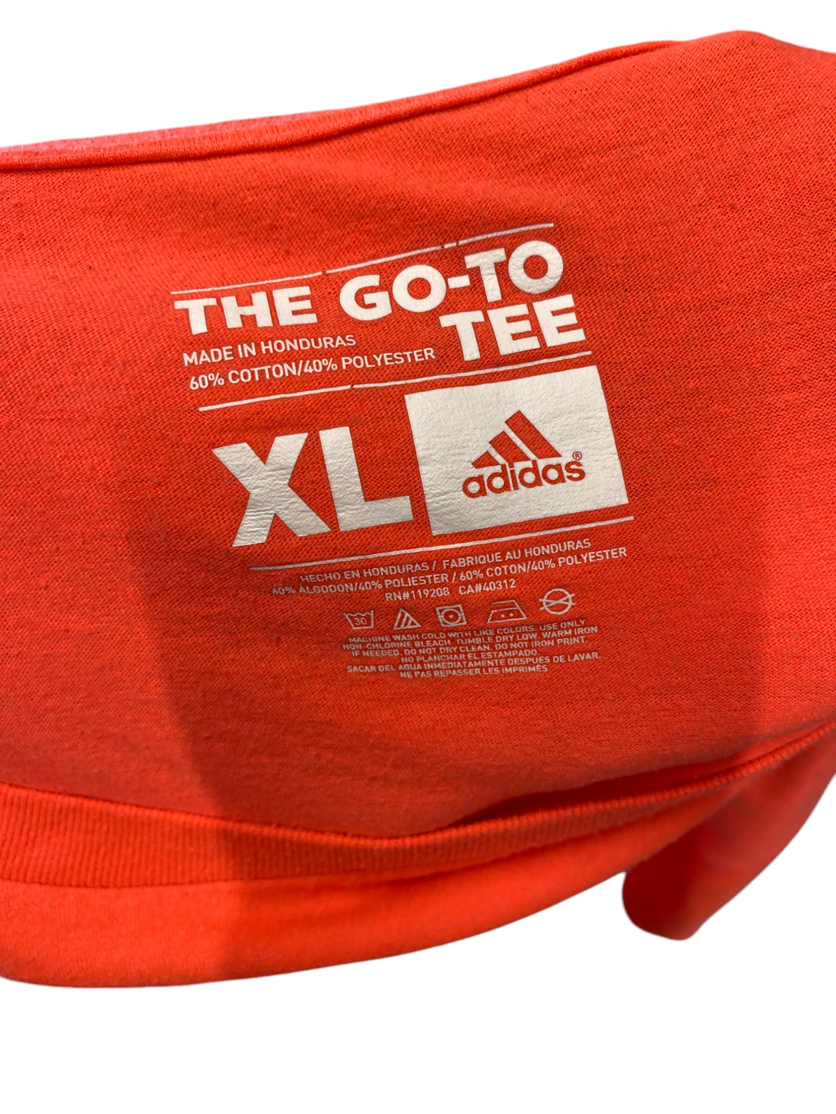 adidas Shirt Mens XL Orange Spellout Logo Short Sleeve Crew Neck The Go To Tee