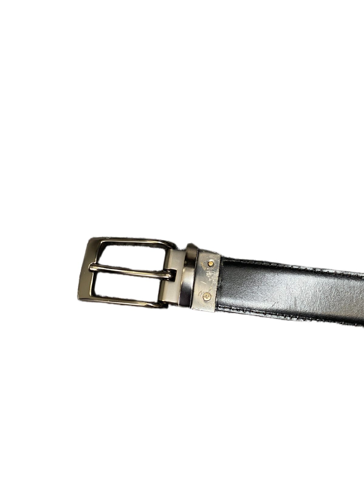 Waist Belt Men Black Leather Adjustable Reversible Silver Pin Buckle 40.5 inches