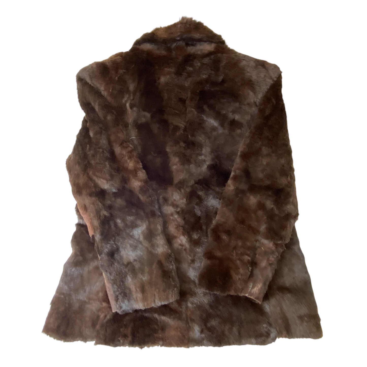 Coat Womens Medium Brown Faux Fur Shawl Collar Long Sleeve Outdoor Open Front