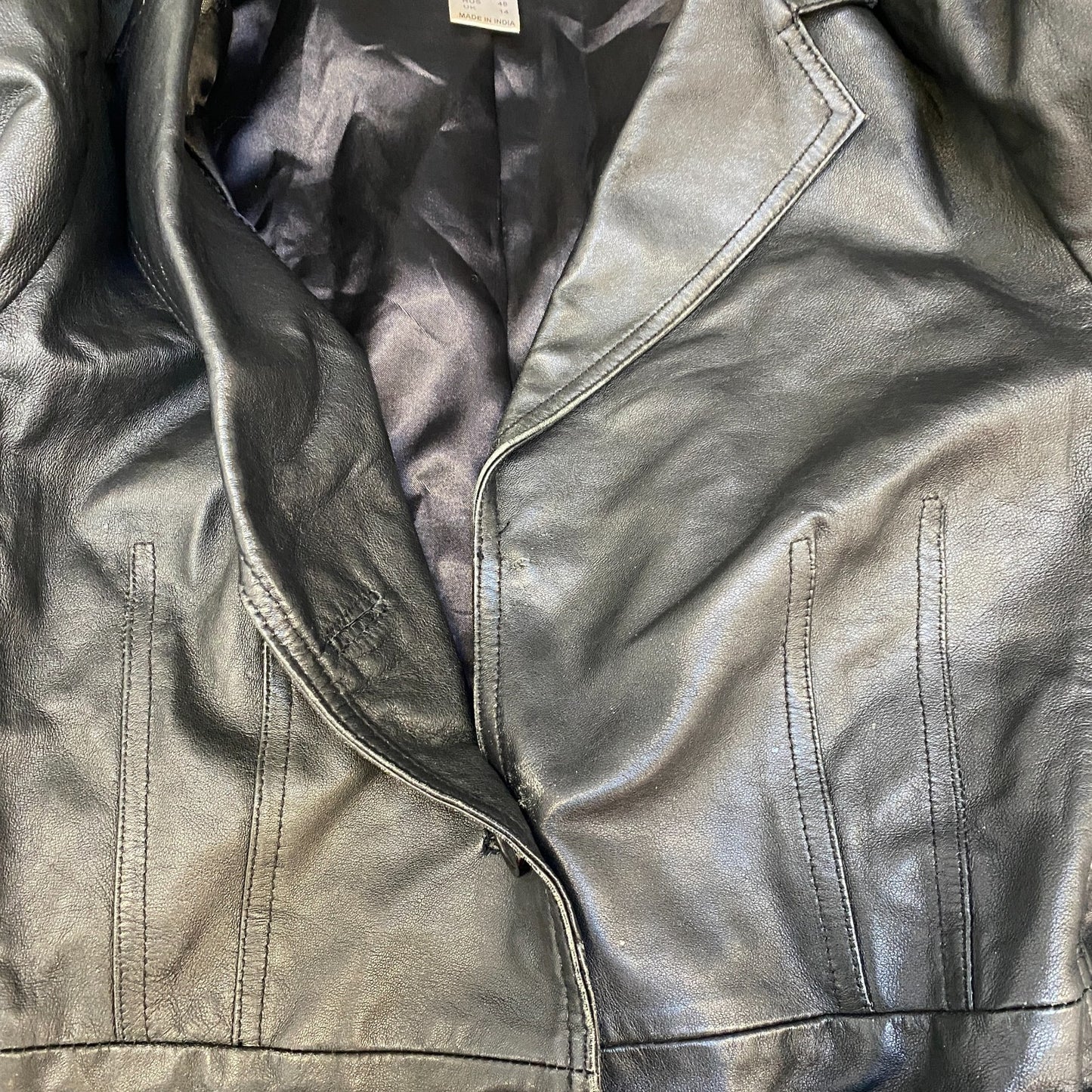 Heine Leather Blazer Jacket Women Medium Black Lined Notch Lapel Single Breasted