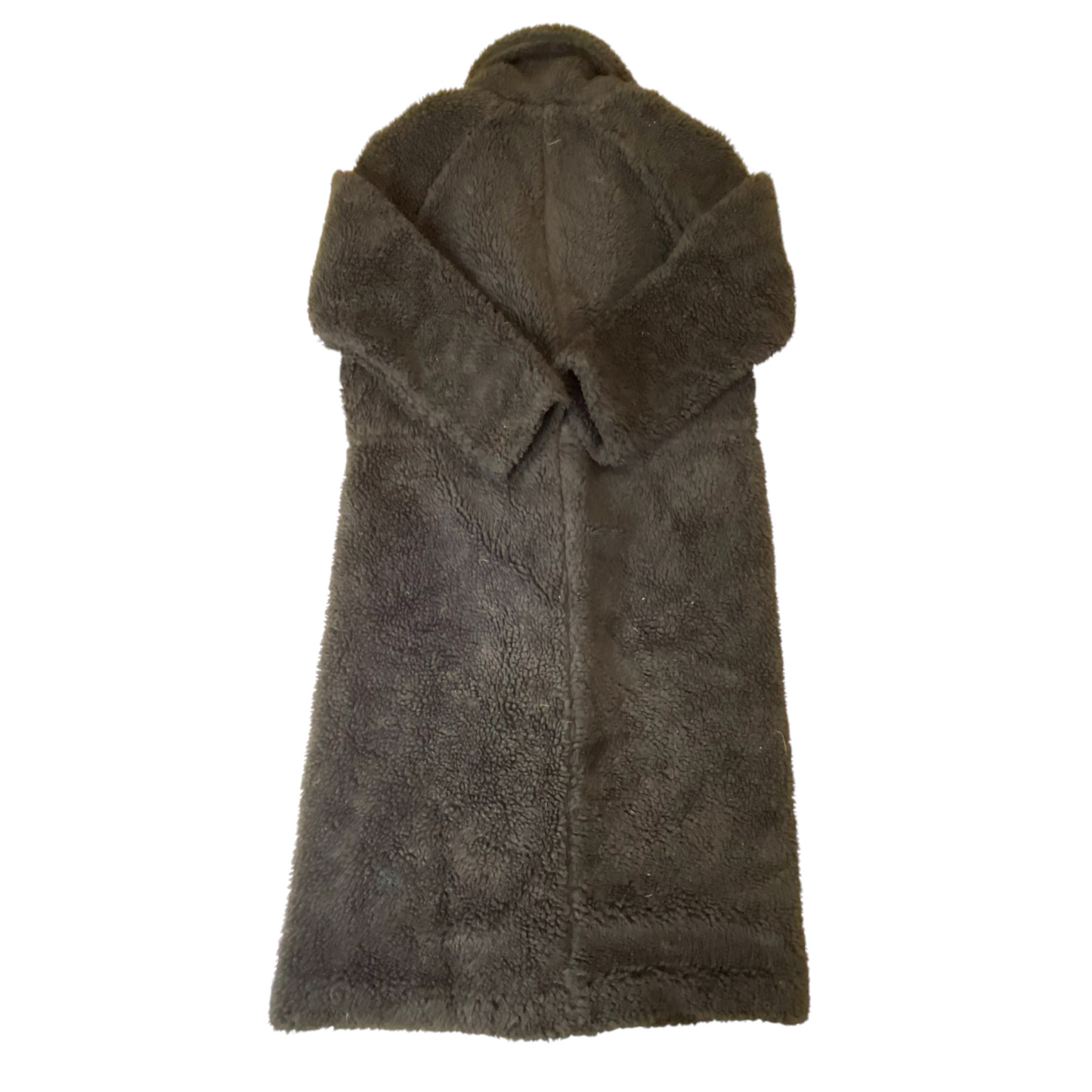 H&M Trench Coat Womens Medium Black Sherpa Fleece Notch Colla Warm Open Front