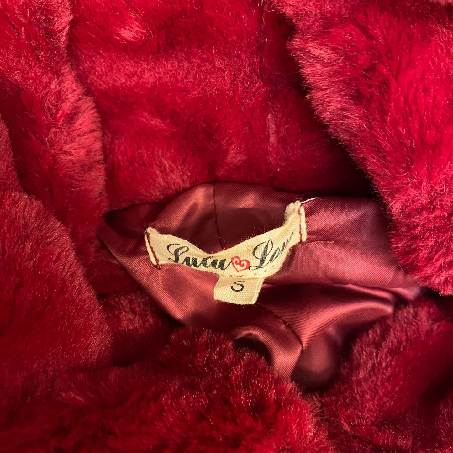 Lulu Love Faux Fur Hooded Coat Womens Small Red Soft Plush Lined Stretch