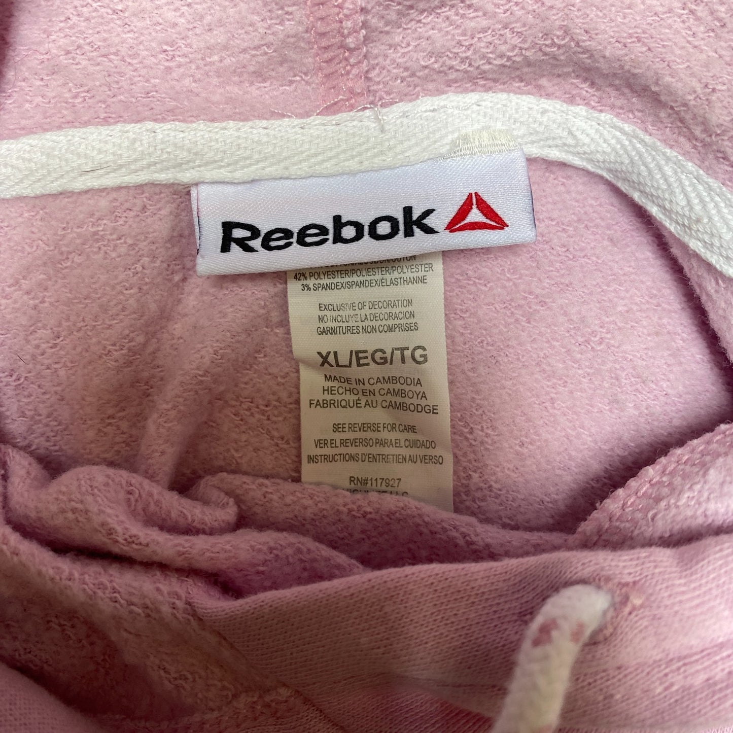 Reebok Pullover Hoodie Womens XL Pink Stretch Oversized Long Sleeve Drawstring