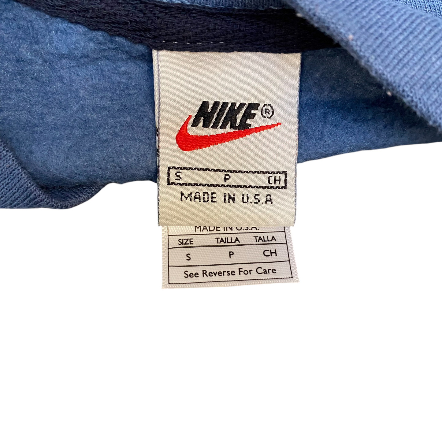 Nike Reworked Sweatshirt Mens S Blue Red Embroidered Spellout Logo Vintage Y2K