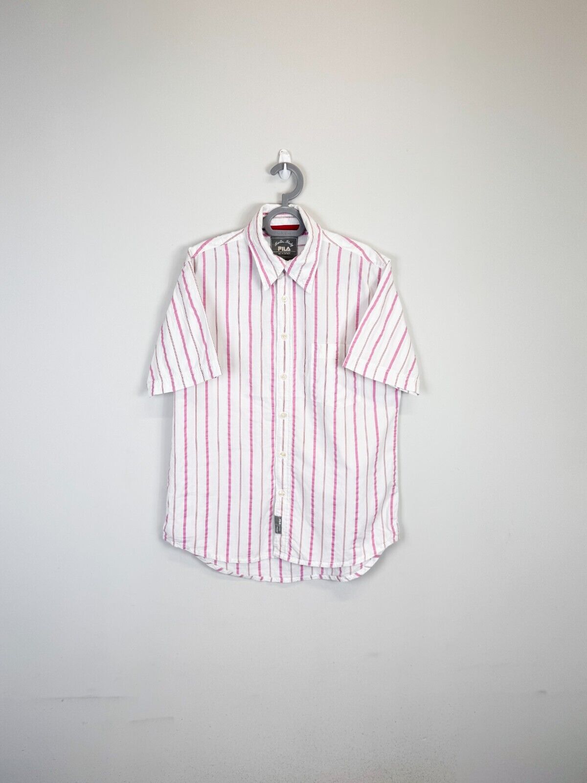 fila dress shirt Vintage Fila Mens Oversized Spell Out Denim Button Down Short Sleeve Shirt Sz XL
