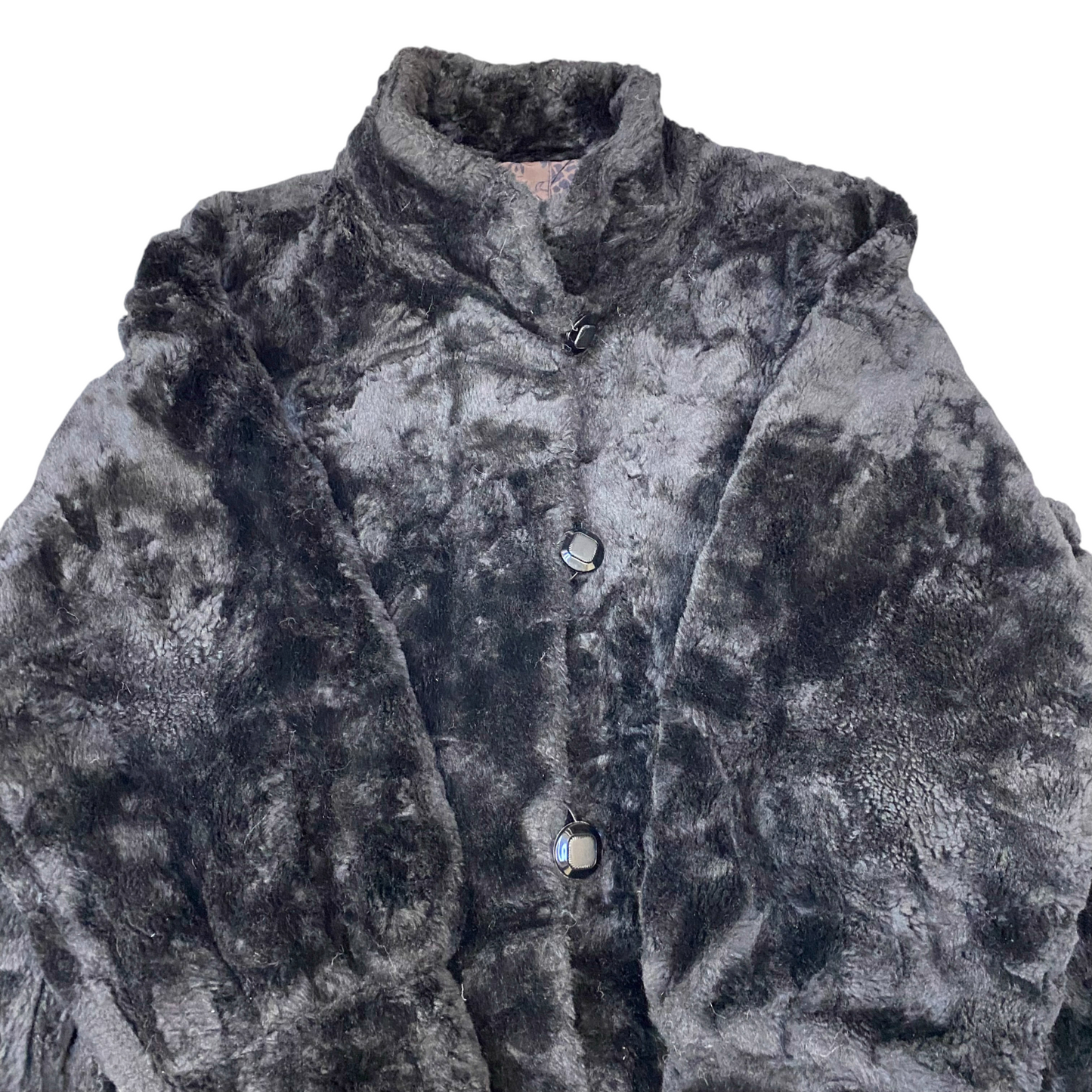 Womens Faux Fur Coat Large Black Lined Plush Oversized Long Sleeve Button Front