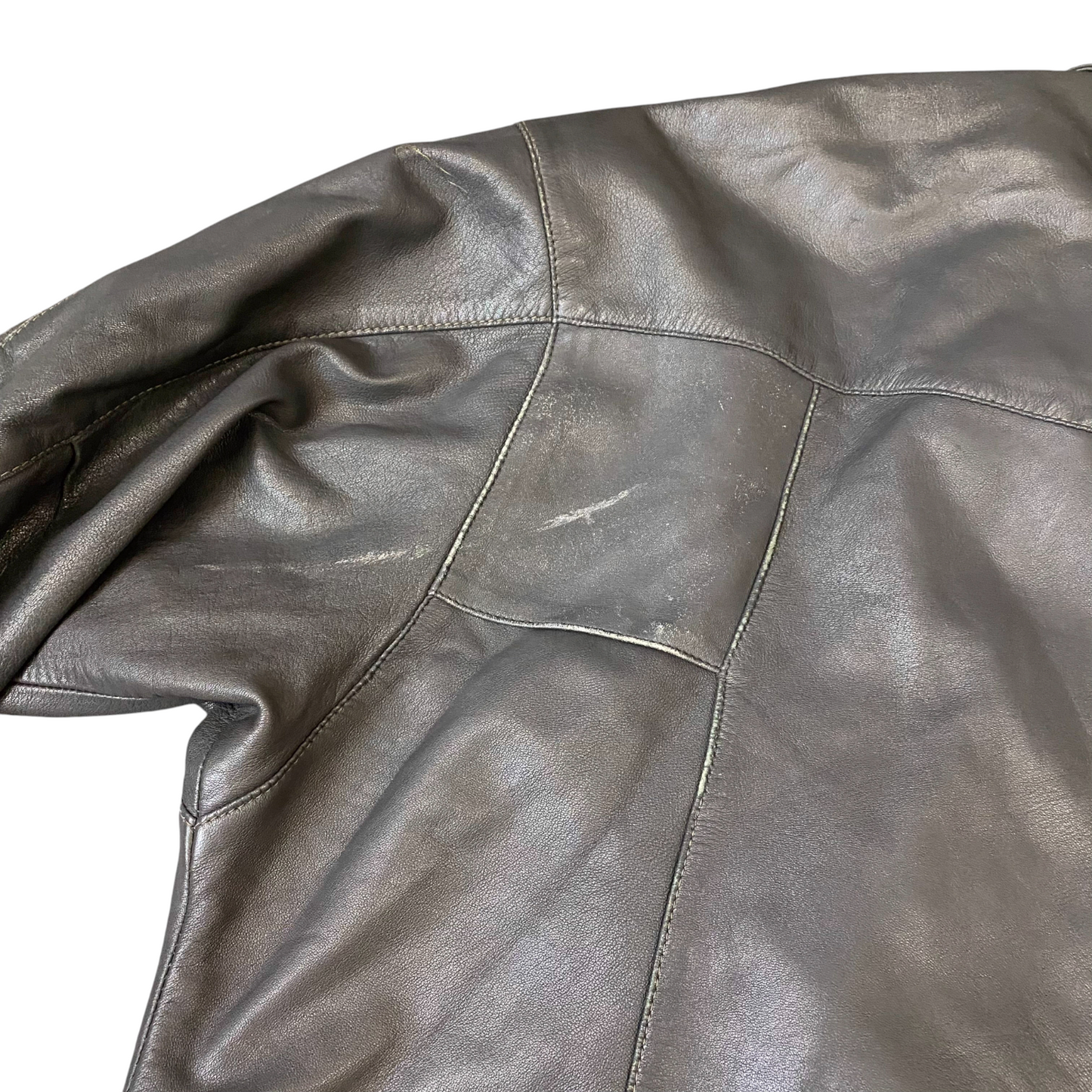 Mens Faux Leather Jacket Large Grey Lined Long Sleeve Collared Snap Inside Zip