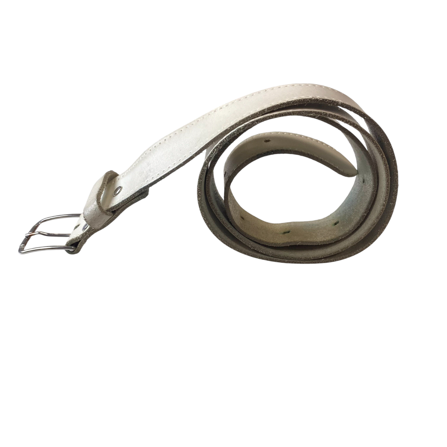 Womens Casual Waist Belt White Leather Wide Adjustable Pin Buckle Size 38 in