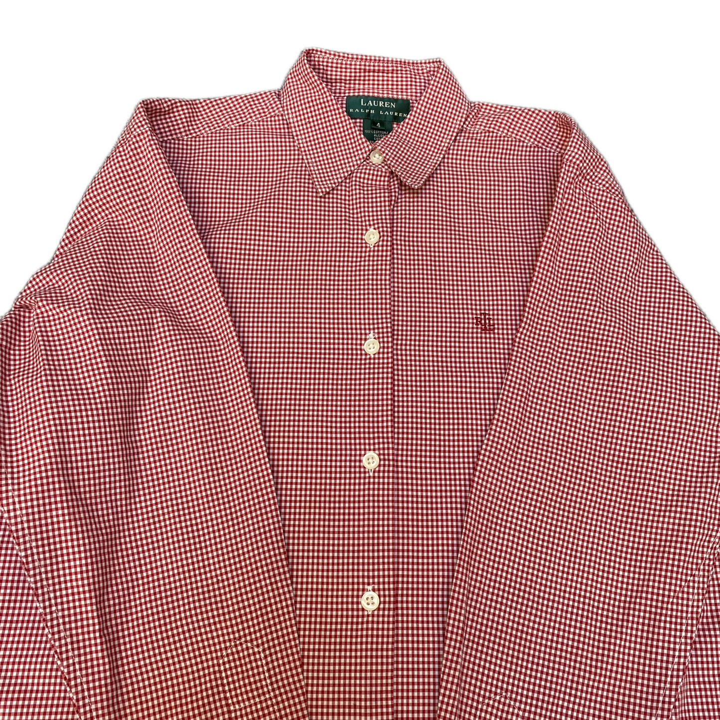 Ralph Lauren Shirt Womens Medium Red White Check Embroidered Collared Button Up
