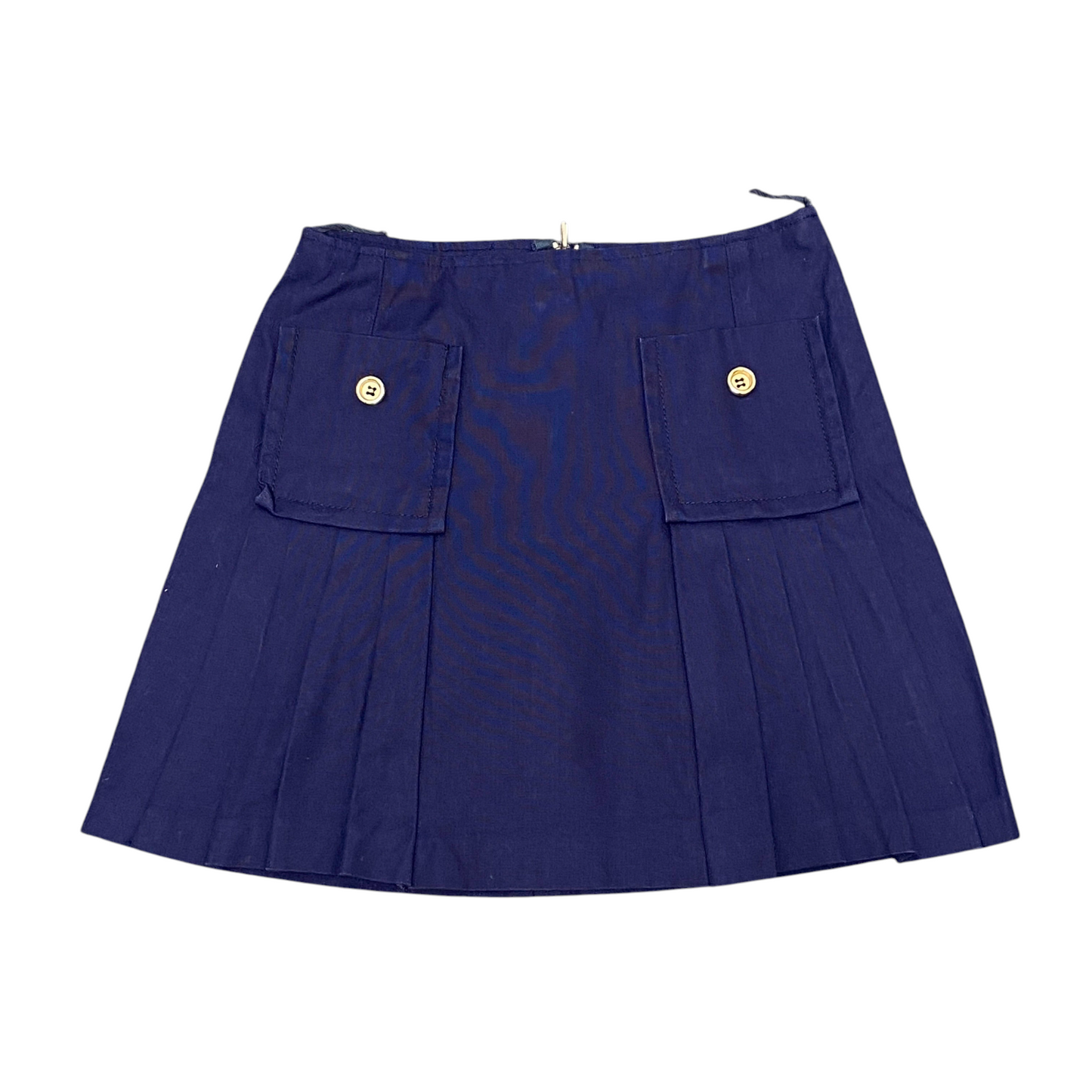 Womens A Line Skirt M Blue Nino Flex Double Pockets Canvas Pleated Back Zipper